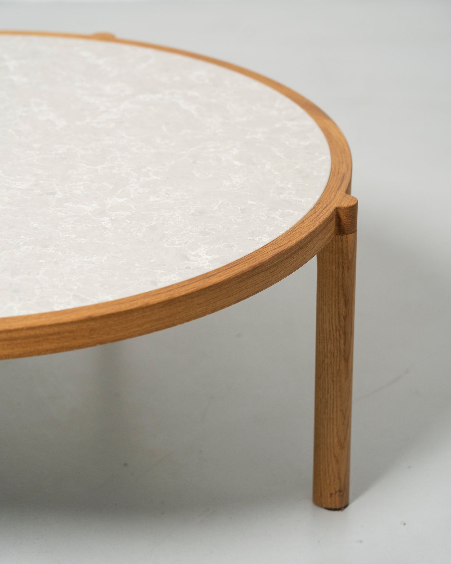 Cocentric Lounge Table by Morten & Jonas, Scandinavian design, Round wooden natural oak frame with a grey marble table top
