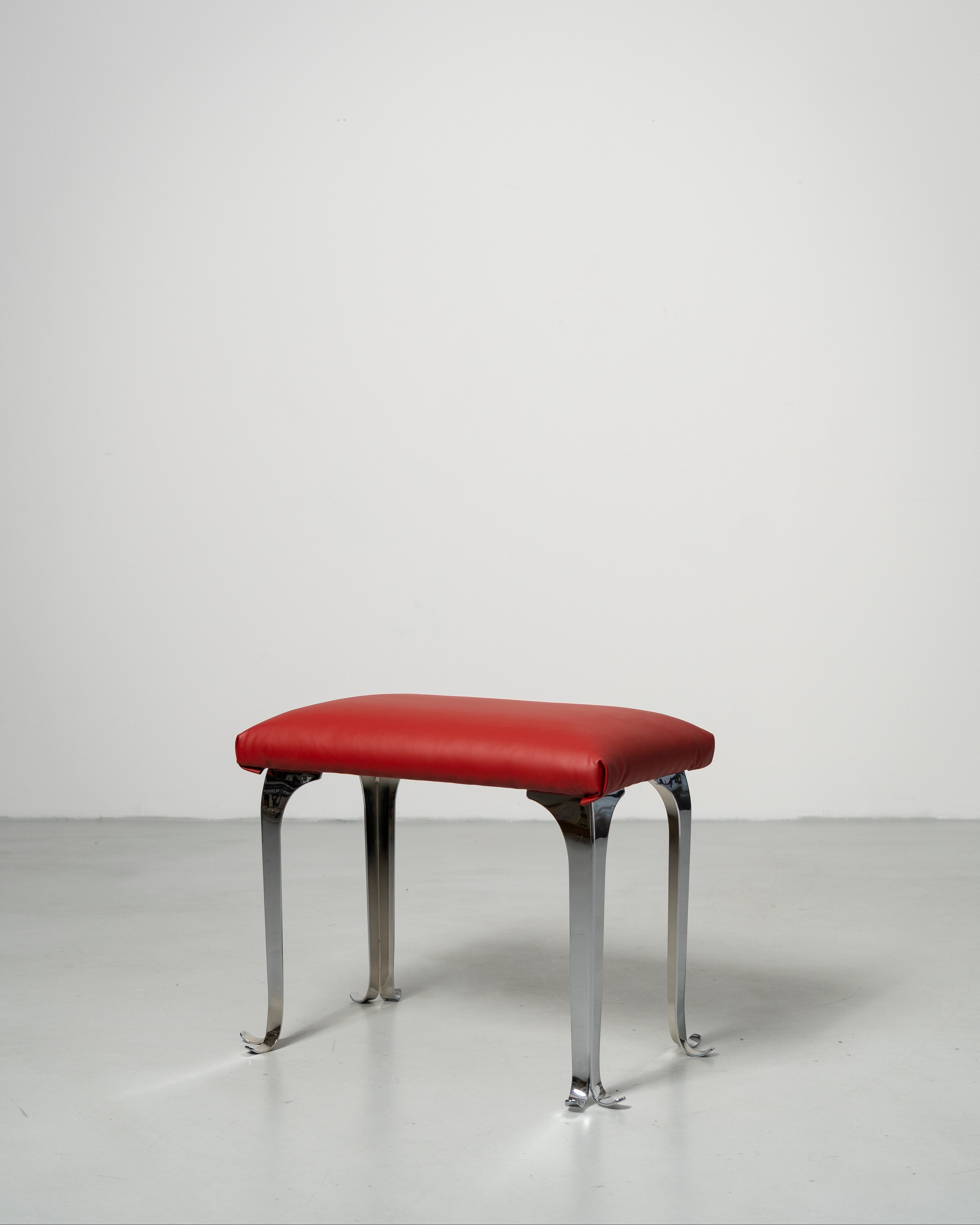 PH Piano Bench by Poul Henningsen, Danish design classic red leather seat with chrome metal legs