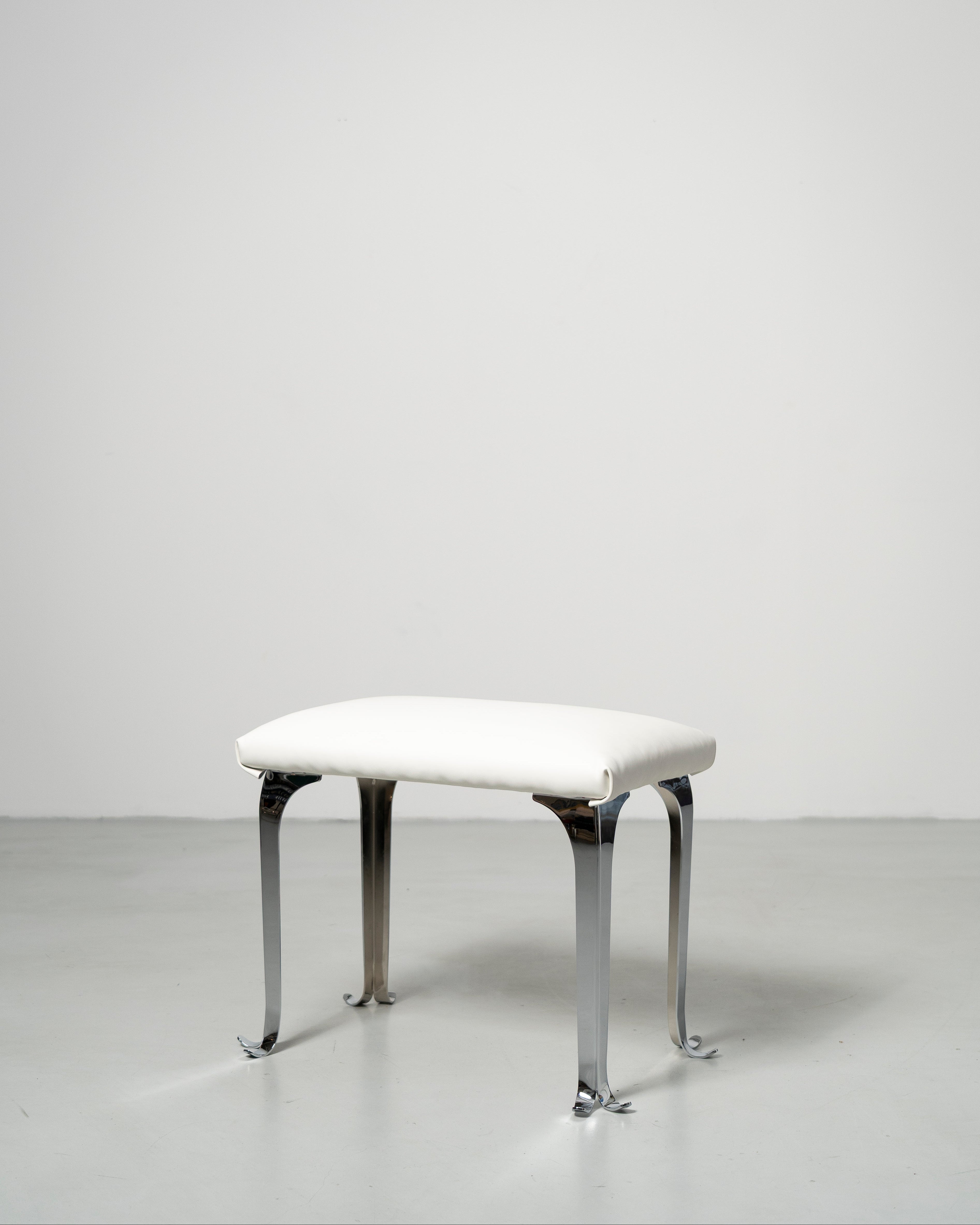 PH Piano Bench by Poul Henningsen, Danish design classic white leather seat with chrome metal legs