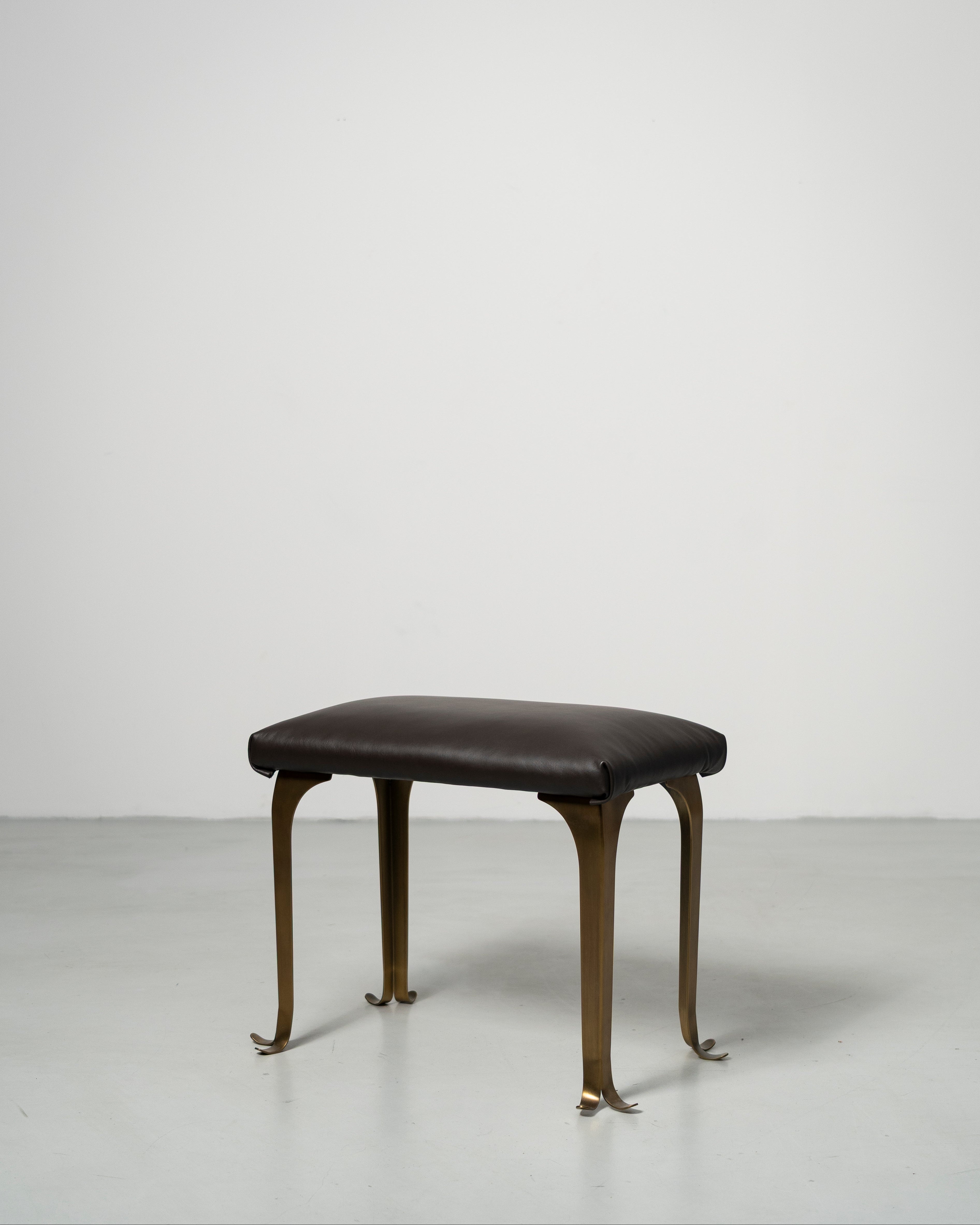 PH Piano Bench by Poul Henningsen, Danish design classic brown leather seat with dark brass legs