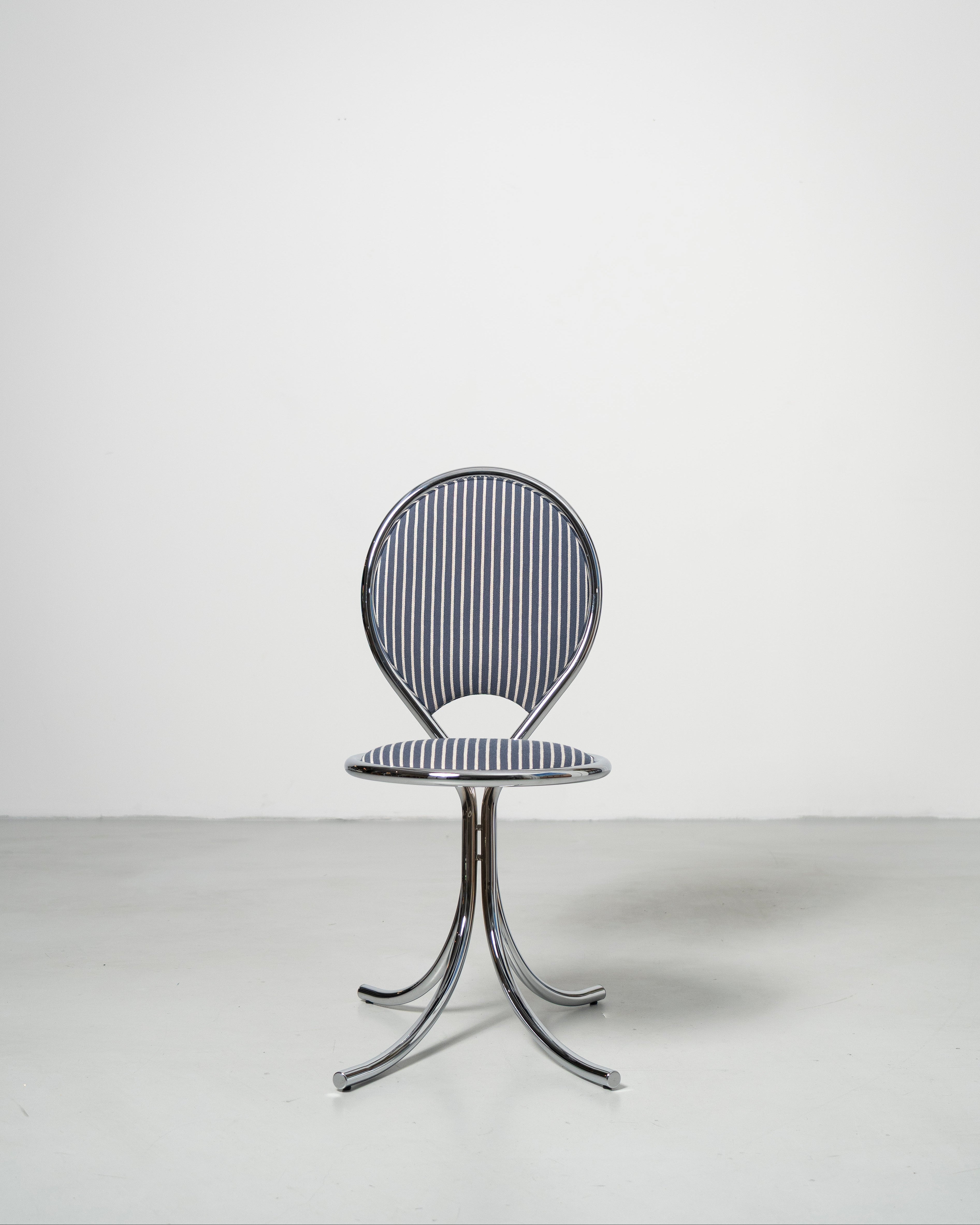 PH Steel Chair by Poul Henningsen, Danish design classic (1932) a steel chair with a striped wool cushioned seat and backrest and chrome steel tube frame