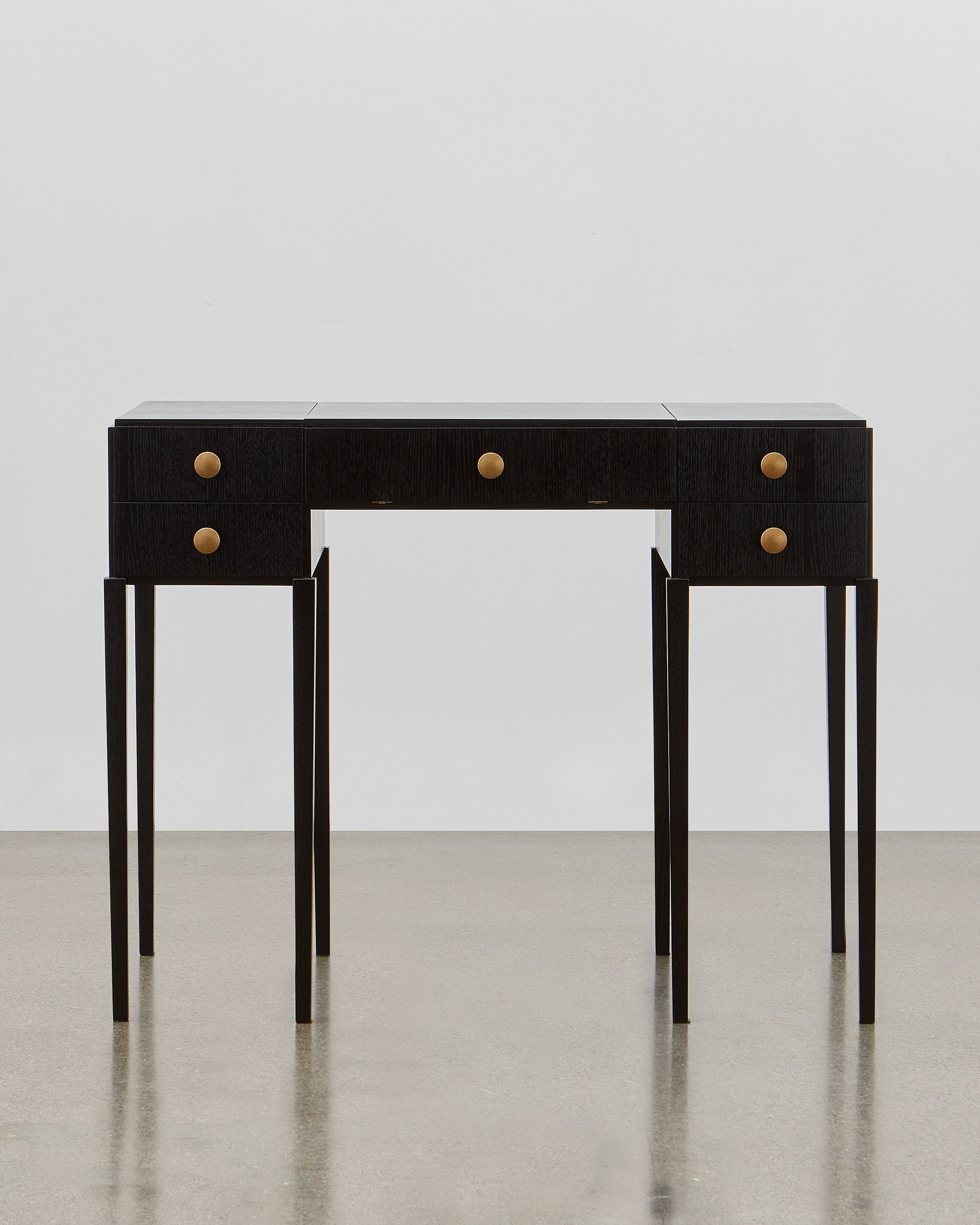PH Dressing Table by Poul Henningsen, Danish design classic (1919) black oak wood and brass handle with folding mirror