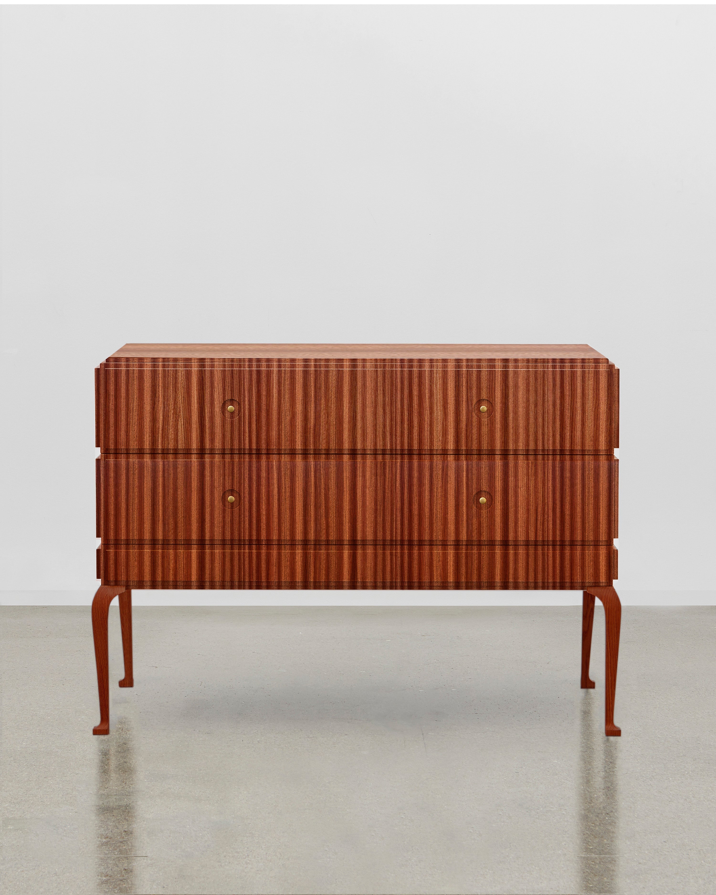 PH Grand Chest of Drawers by Poul Henningsen, Danish design classic (1930s) mahogany wood with wooden legs and brass handles with two drawers