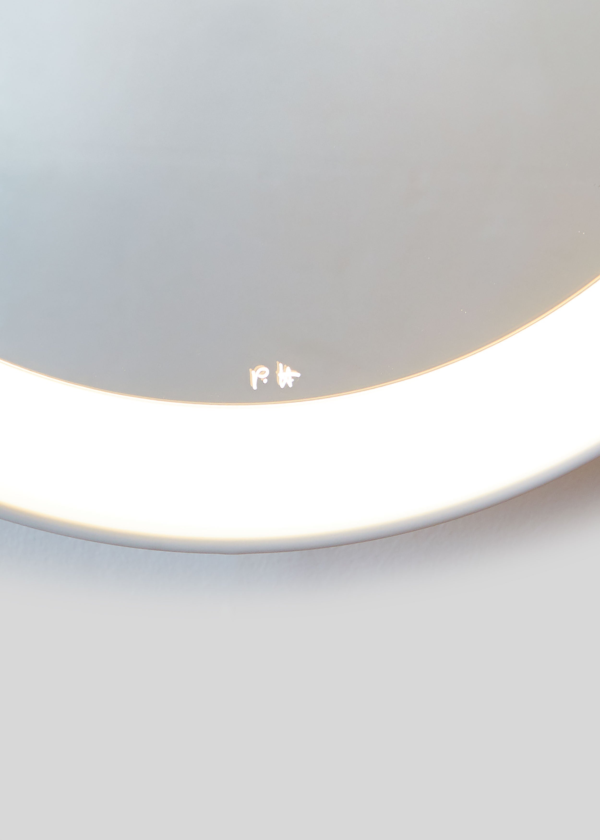 PH Mirror by Poul Henningsen, Danish design classic (1939) mirror with light and PH signature in white painted