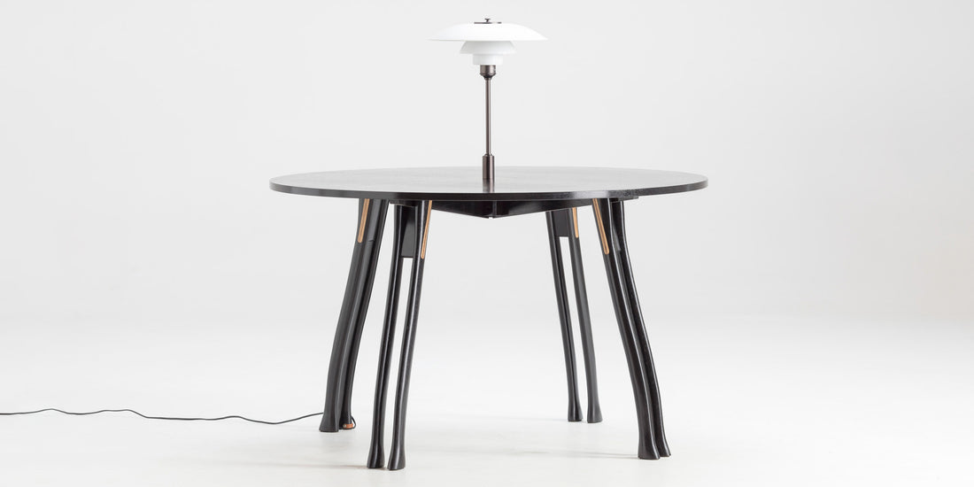PH Axe Table with the PH 3 1/2 - 2 1/2 lamp by Poul Henningsen