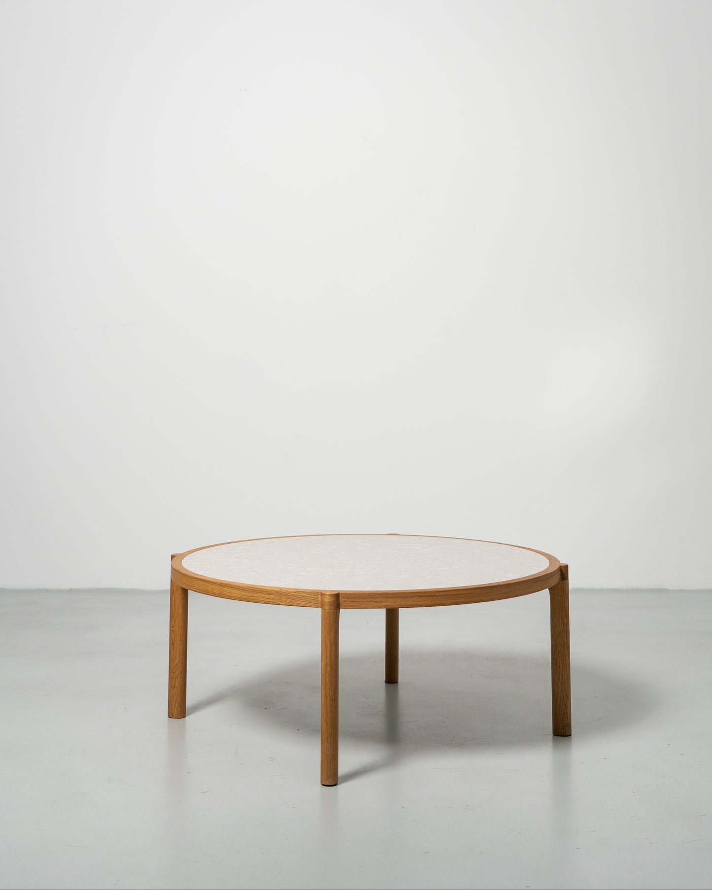 Cocentric Lounge Table by Morten & Jonas, Scandinavian design, Round wooden natural oak frame with a grey   marble table top 