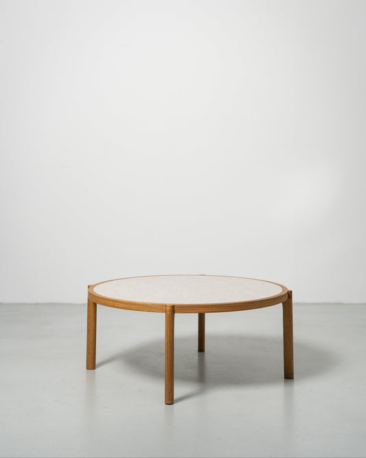 Cocentric Lounge Table by Morten & Jonas, Scandinavian design, Round wooden natural oak frame with a grey   marble table top 