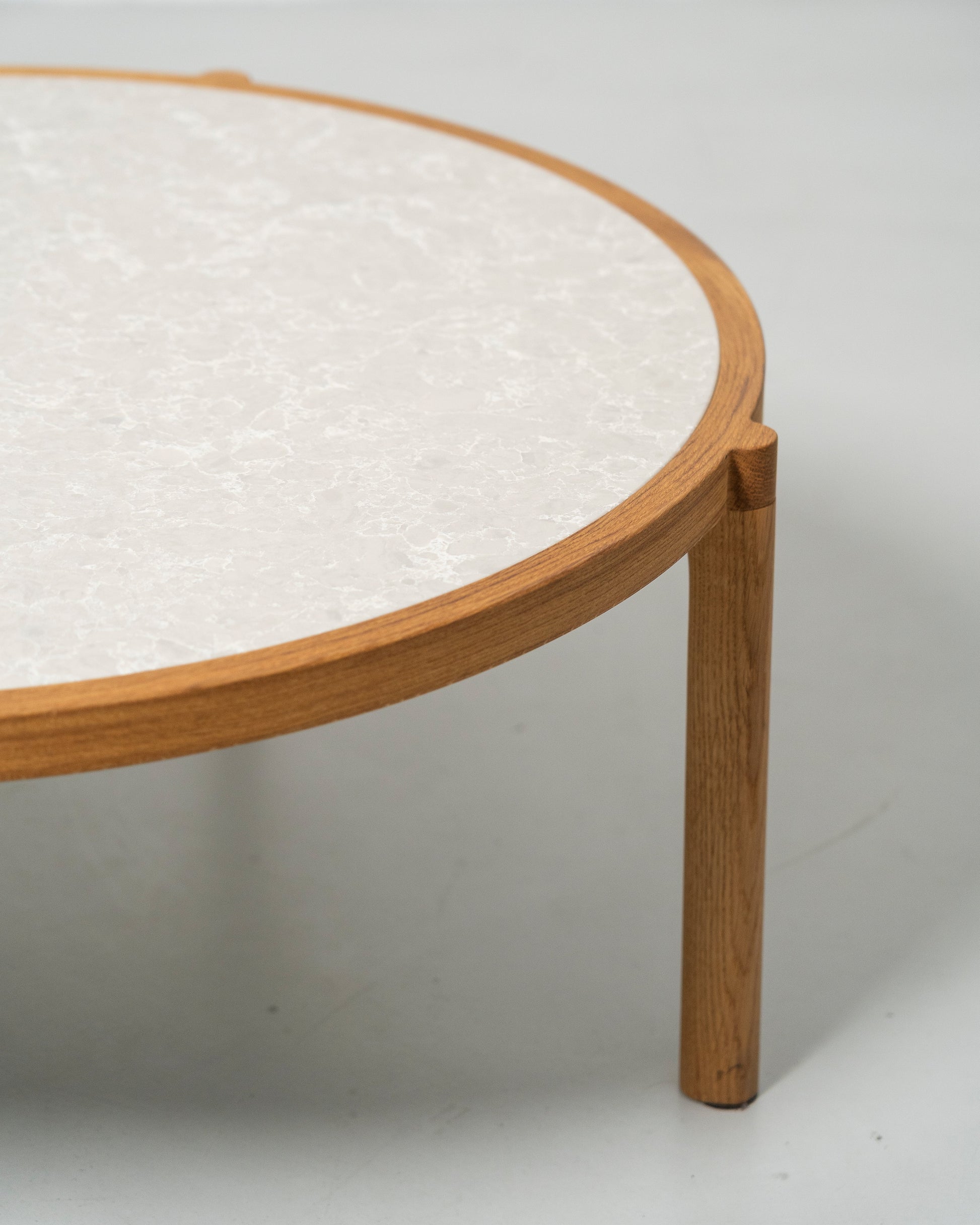 Cocentric Lounge Table by Morten & Jonas, Scandinavian design, Round wooden natural oak frame with a grey   marble table top