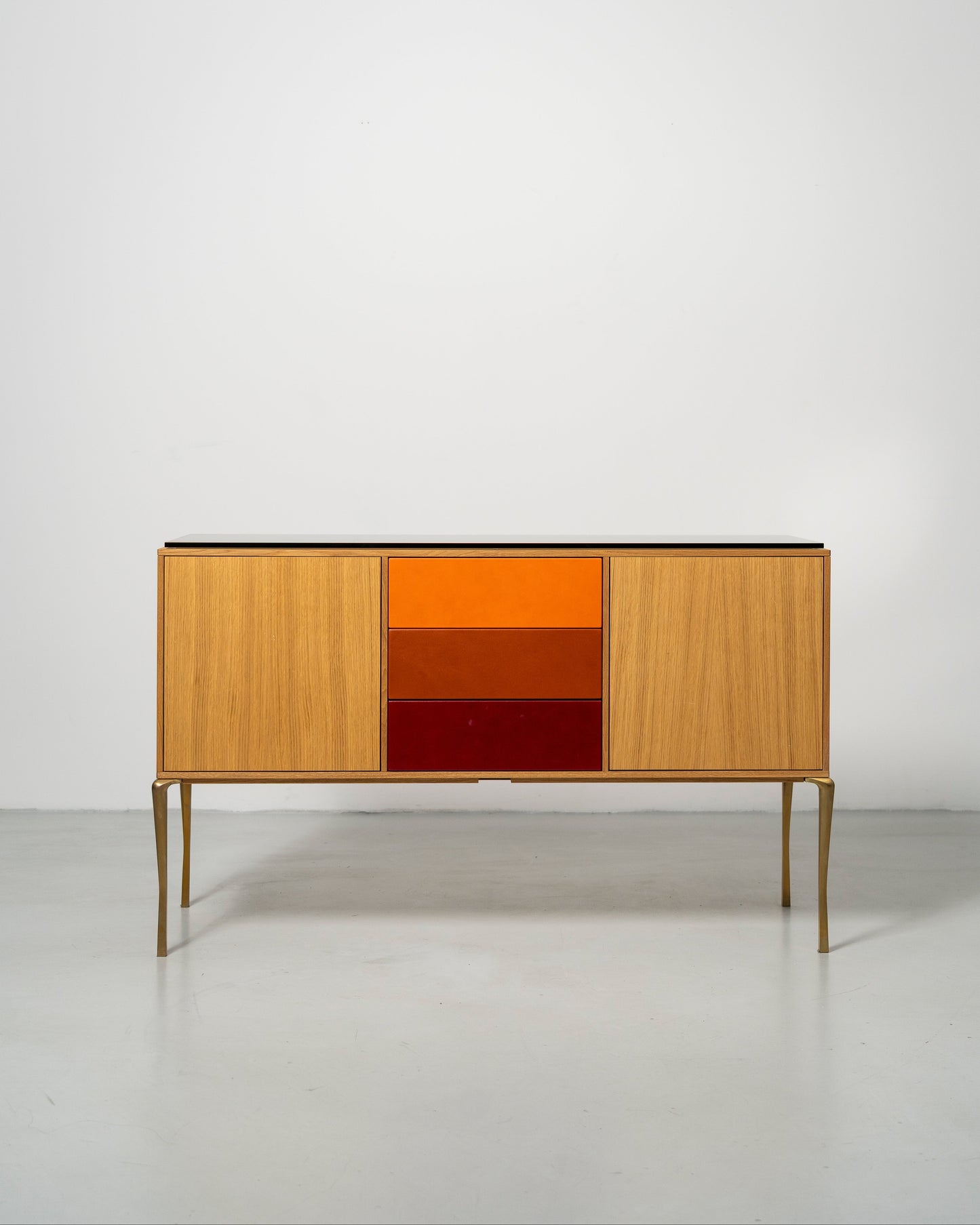 Copenhagen Console by Tom Nybroe, Scandinavian design, Console in natural oak with leather drawers and glass table top  

