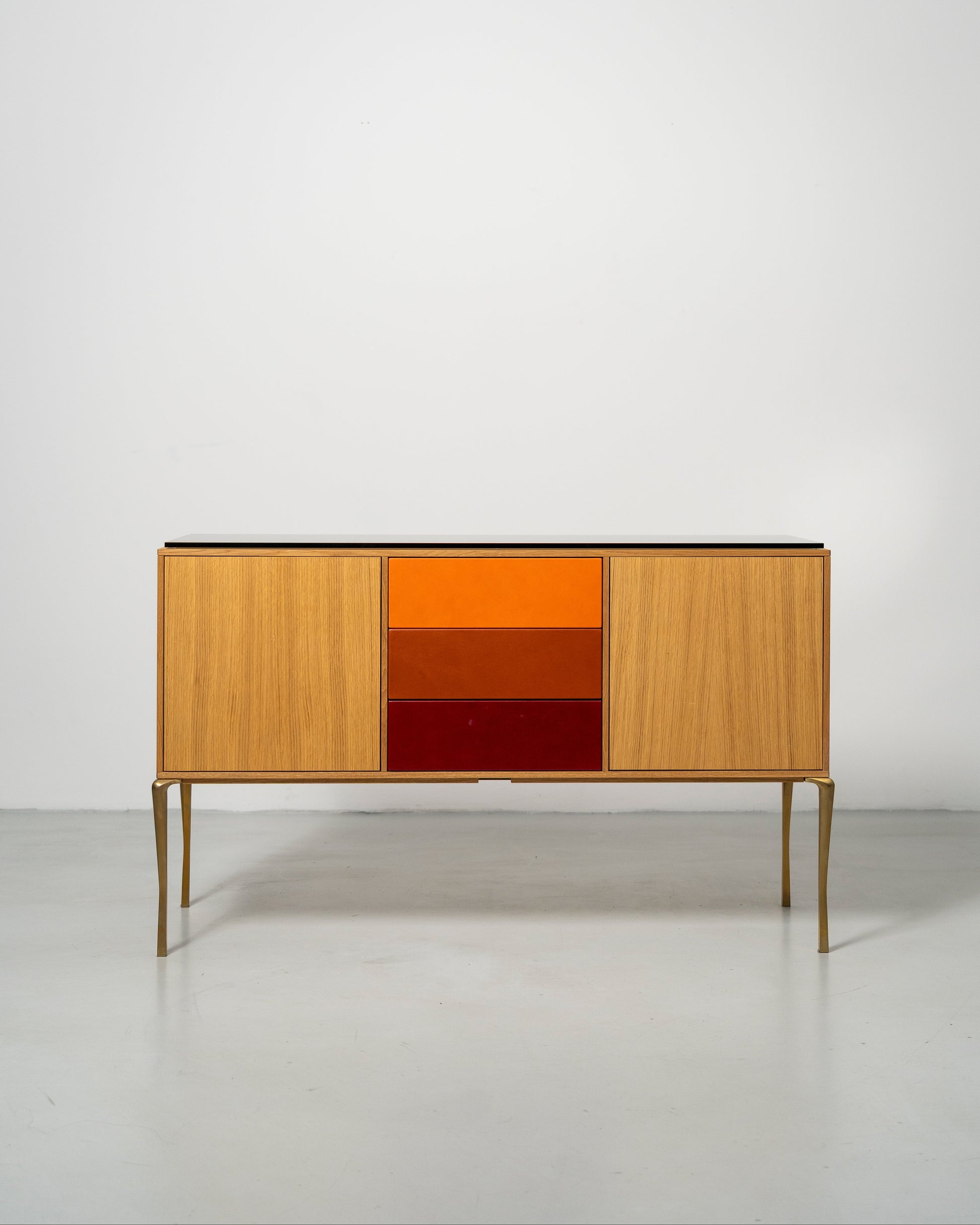 Copenhagen Console by Tom Nybroe, Scandinavian design, Console in natural oak with leather drawers and glass table top  
