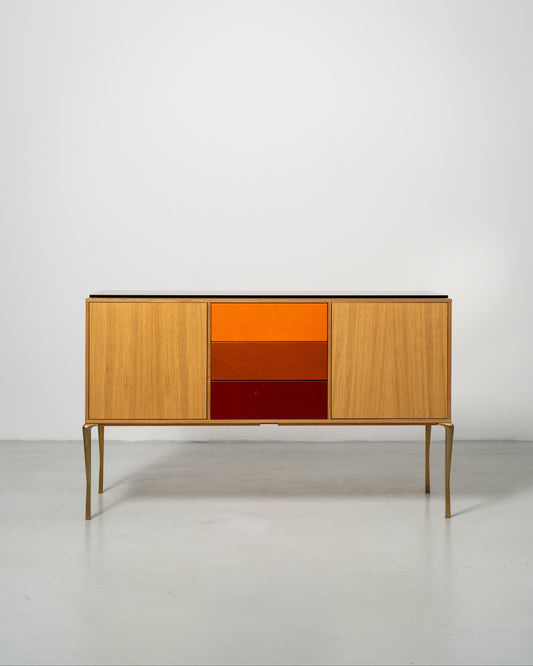Copenhagen Console by Tom Nybroe, Scandinavian design, Console in natural oak with leather drawers and glass table top  
