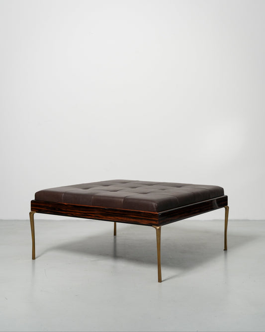 Copenhagen Ottoman by Tom Nybroe, Scandinavian design, Brown leather ottoman with wooden frame and brass legs 