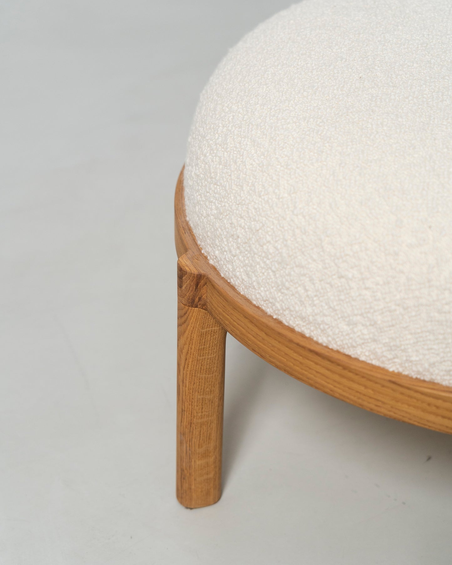 Gallant Stool by Morten & Jonas, Scandinavian design white boucle stool with natural oak frame and legs 