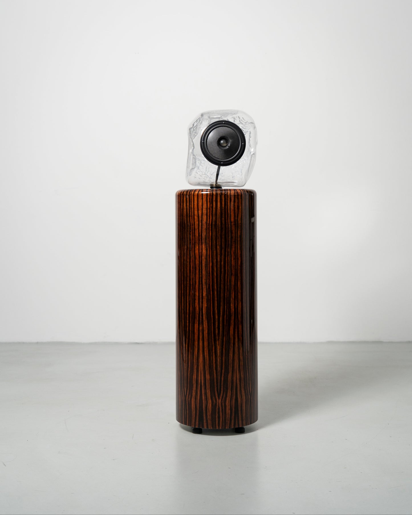 Glass Ball Speaker, sculptural audio design mouth-blown glass sphere with the speaker driver built in 

