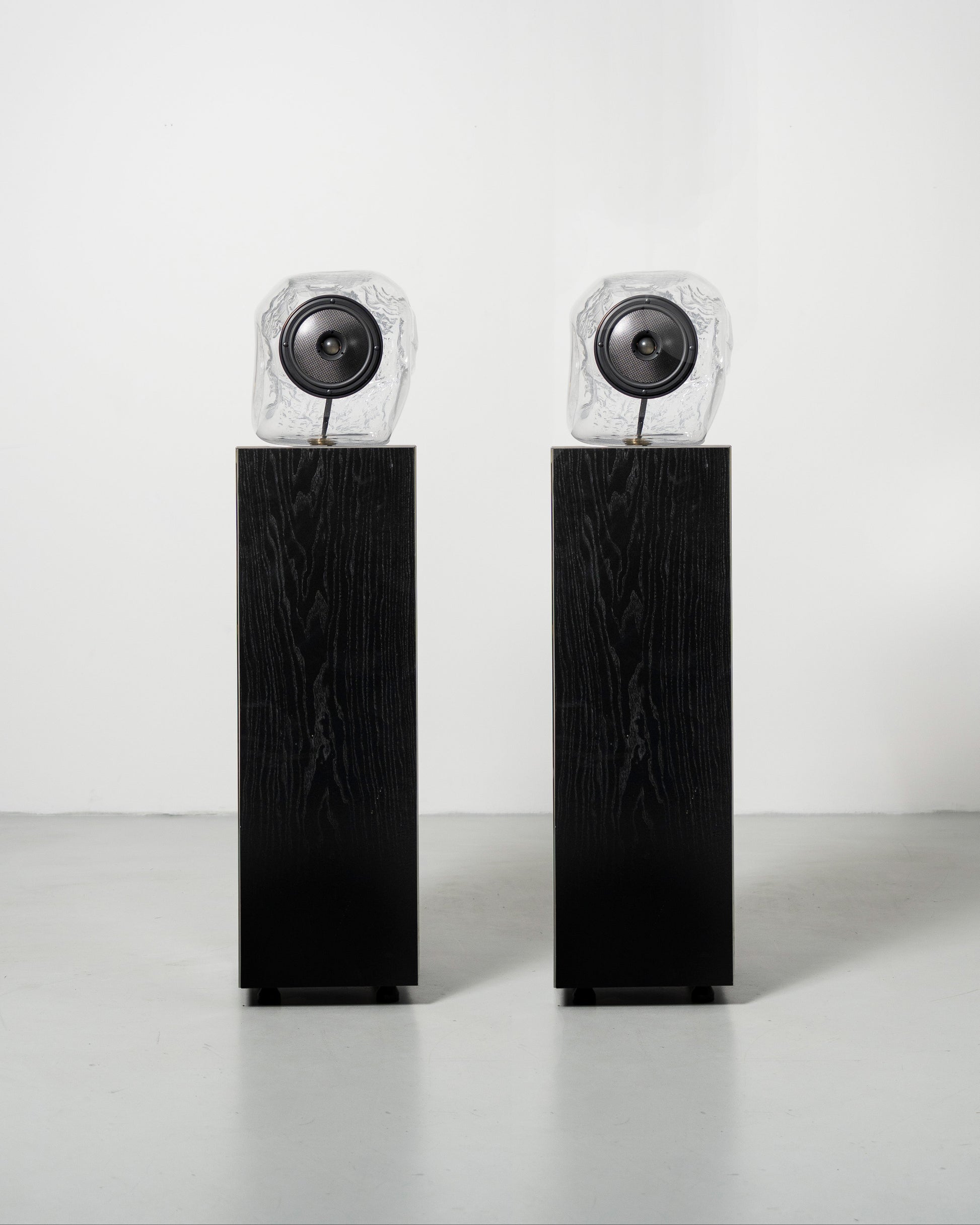 Glass Ball Speaker, sculptural audio design mouth-blown glass sphere with the speaker driver built in 
