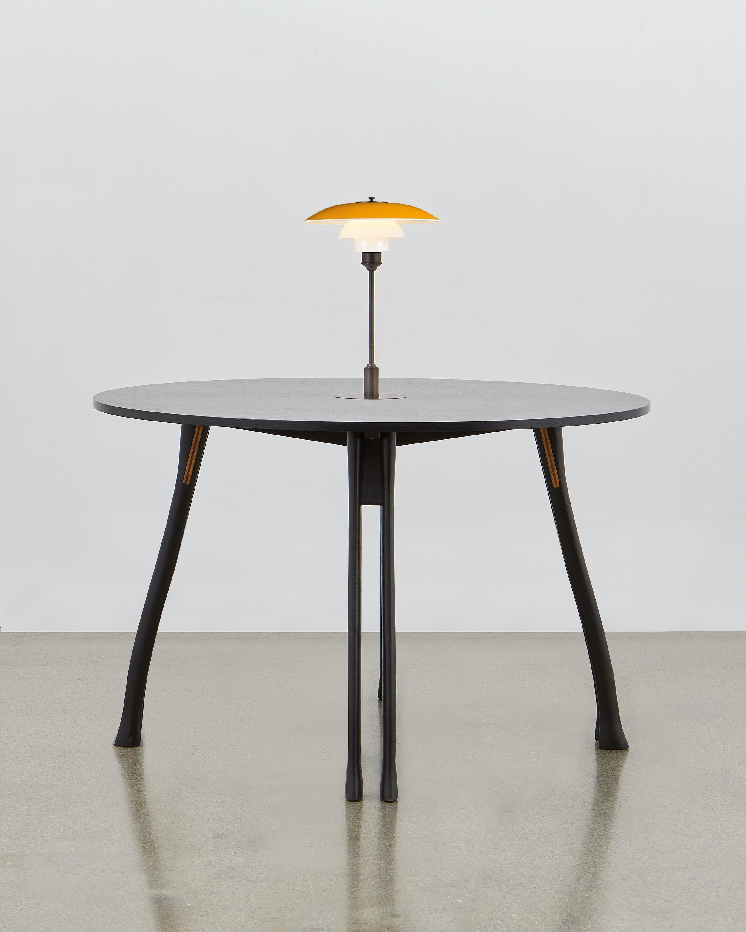 PH Axe Table by Poul Henningsen, Danish design classic (1954) Black painted oak wood with PH Lamp in yellow