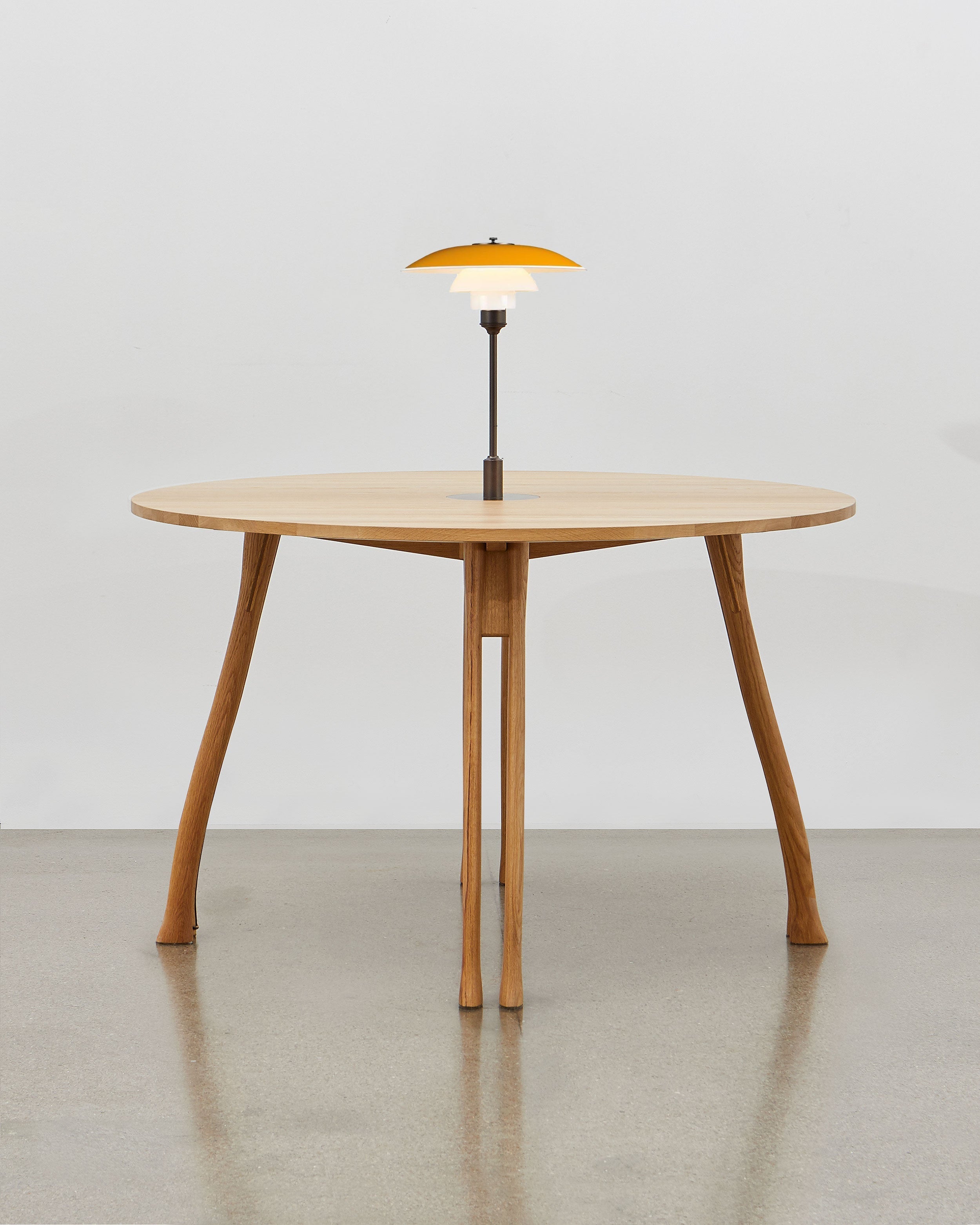 PH Axe Table by Poul Henningsen, Danish design classic (1954) Natural oak wood with PH Lamp in yellow