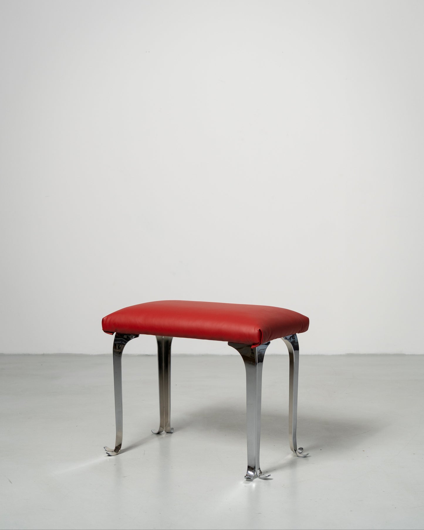 PH Piano Bench by Poul Henningsen, Danish design classic red leather seat with chrome metal legs 