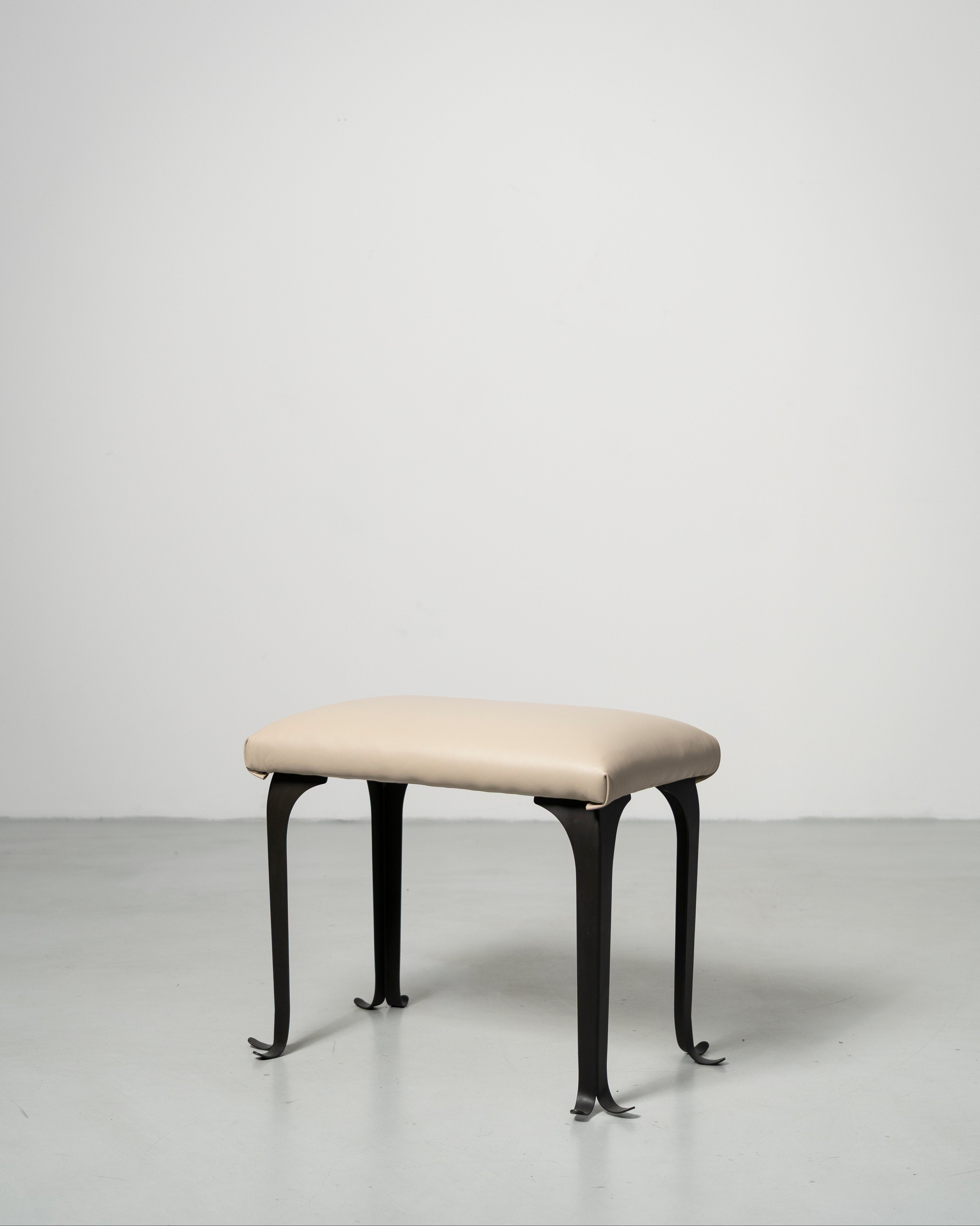 PH Piano Bench by Poul Henningsen, Danish design classic beige leather seat with black metal legs 