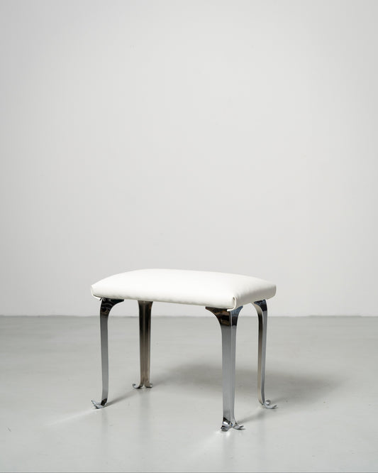 PH Piano Bench by Poul Henningsen, Danish design classic white leather seat with chrome metal legs 