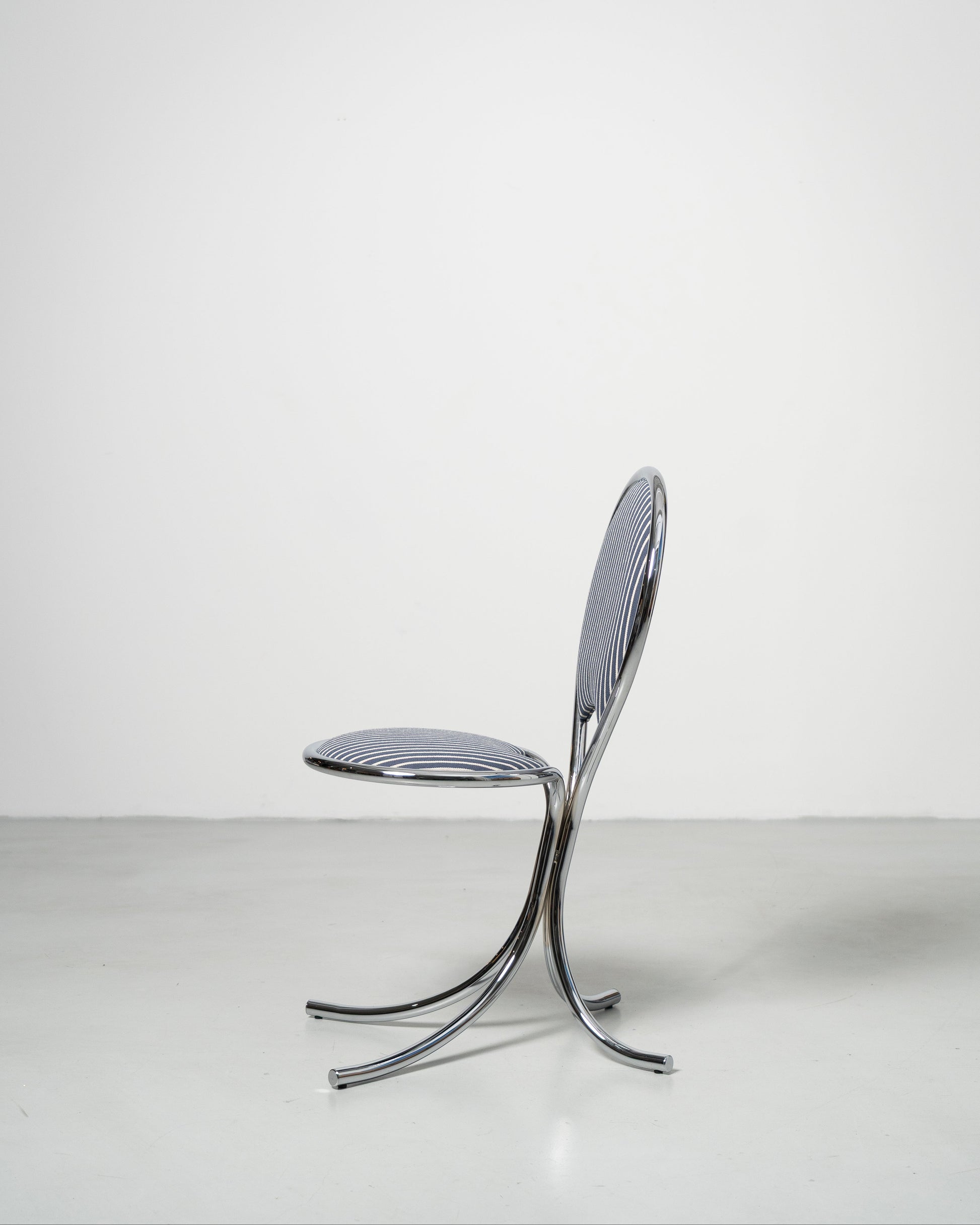 PH Steel Chair by Poul Henningsen, Danish design classic (1932) a steel chair with a striped wool cushioned seat and backrest and chrome steel tube frame