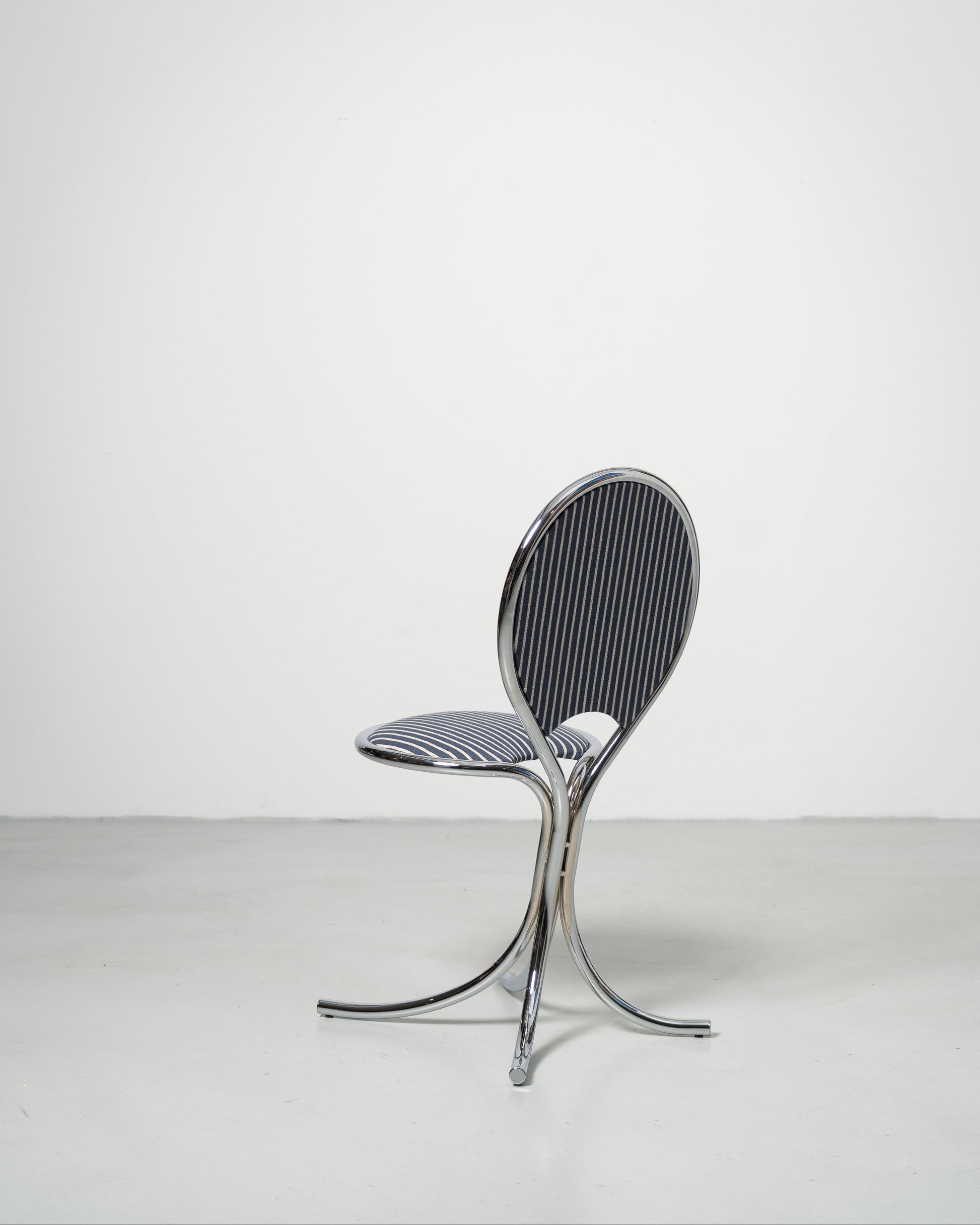 PH Steel Chair by Poul Henningsen, Danish design classic (1932) a steel chair with a striped wool cushioned seat and backrest and chrome steel tube frame