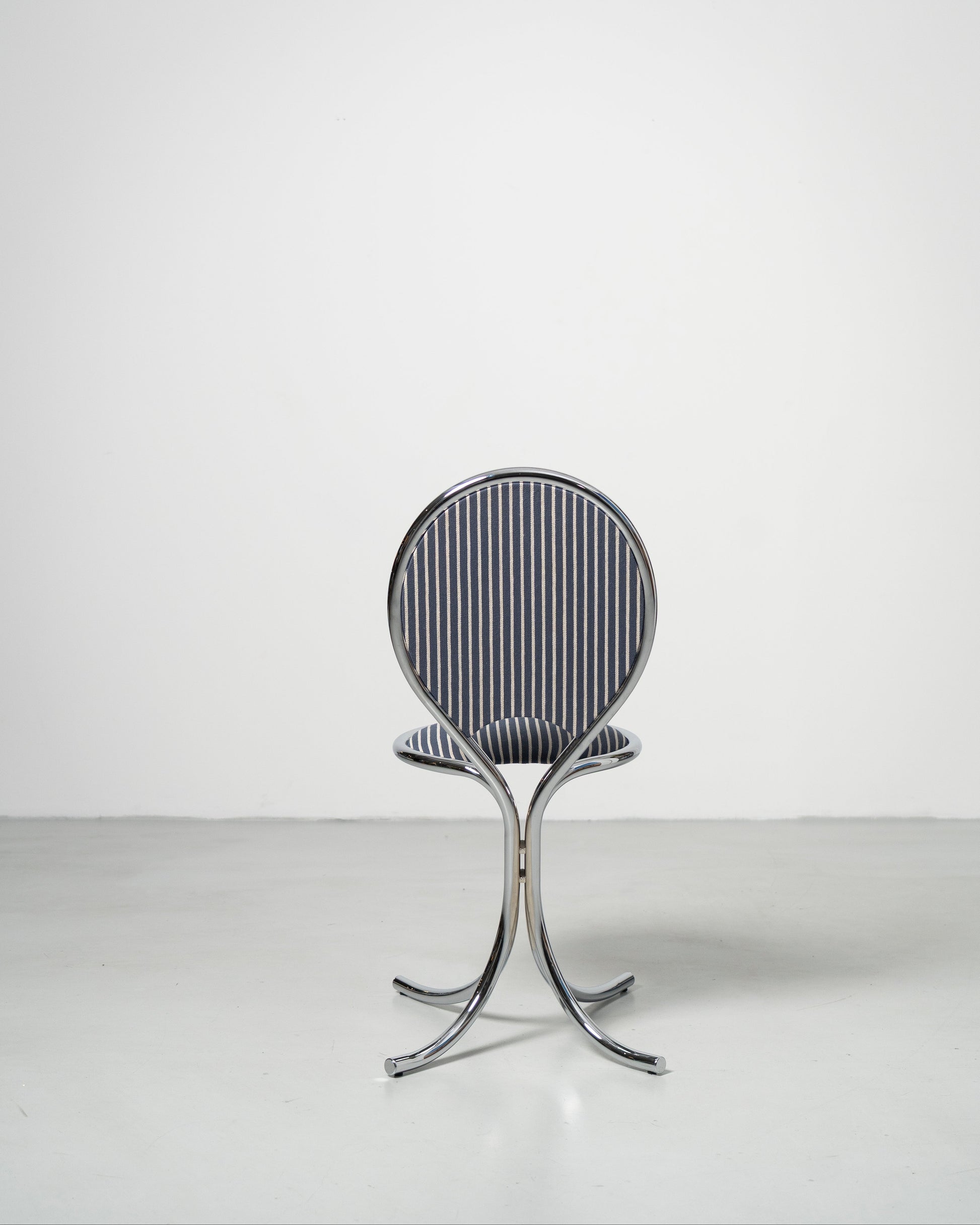 PH Steel Chair by Poul Henningsen, Danish design classic (1932) a steel chair with a striped wool cushioned seat and backrest and chrome steel tube frame 
