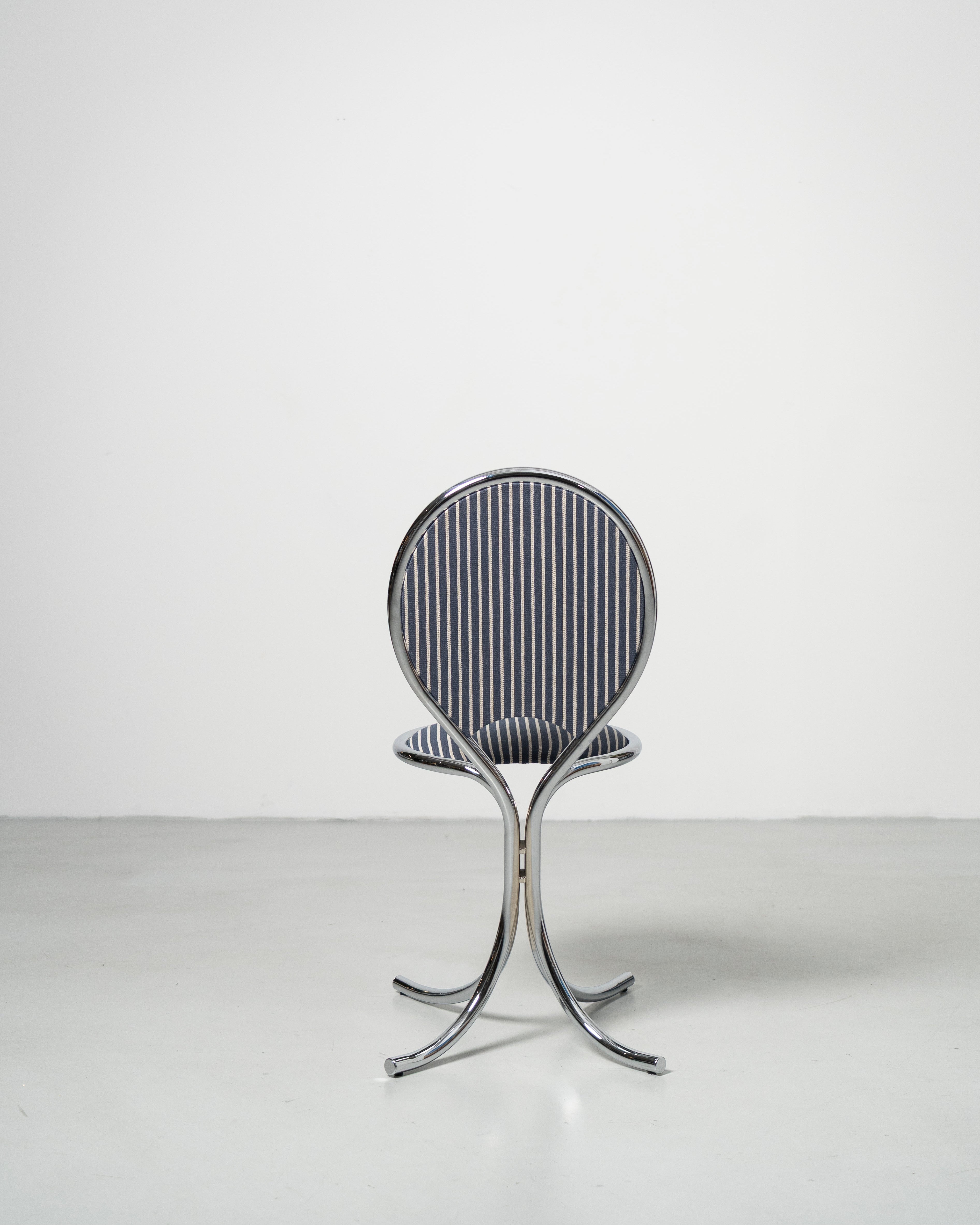 PH Steel Chair by Poul Henningsen, Danish design classic (1932) a steel chair with a striped wool cushioned seat and backrest and chrome steel tube frame 