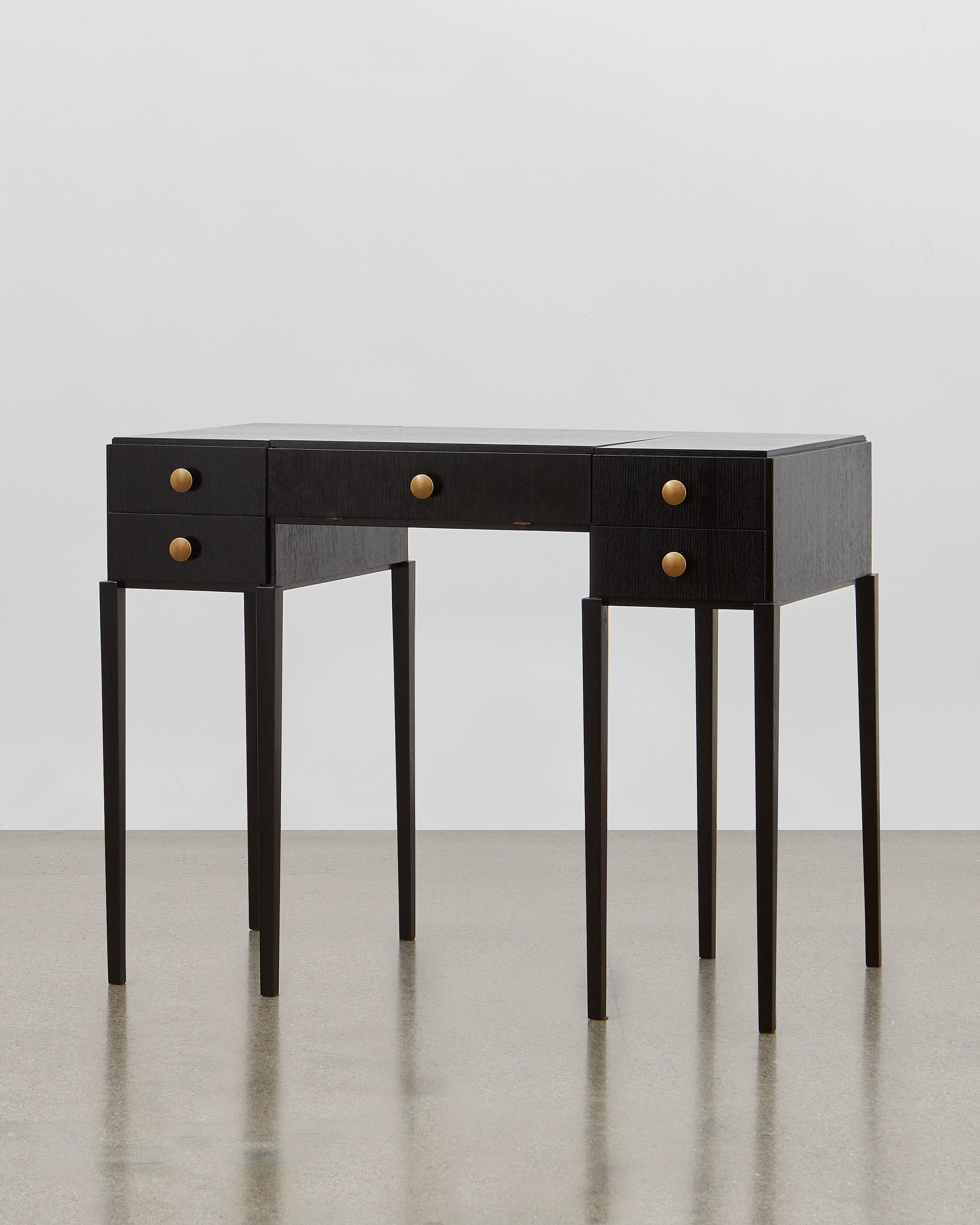 PH Dressing Table by Poul Henningsen, Danish design classic (1919) black oak wood and brass handle with folding mirror 