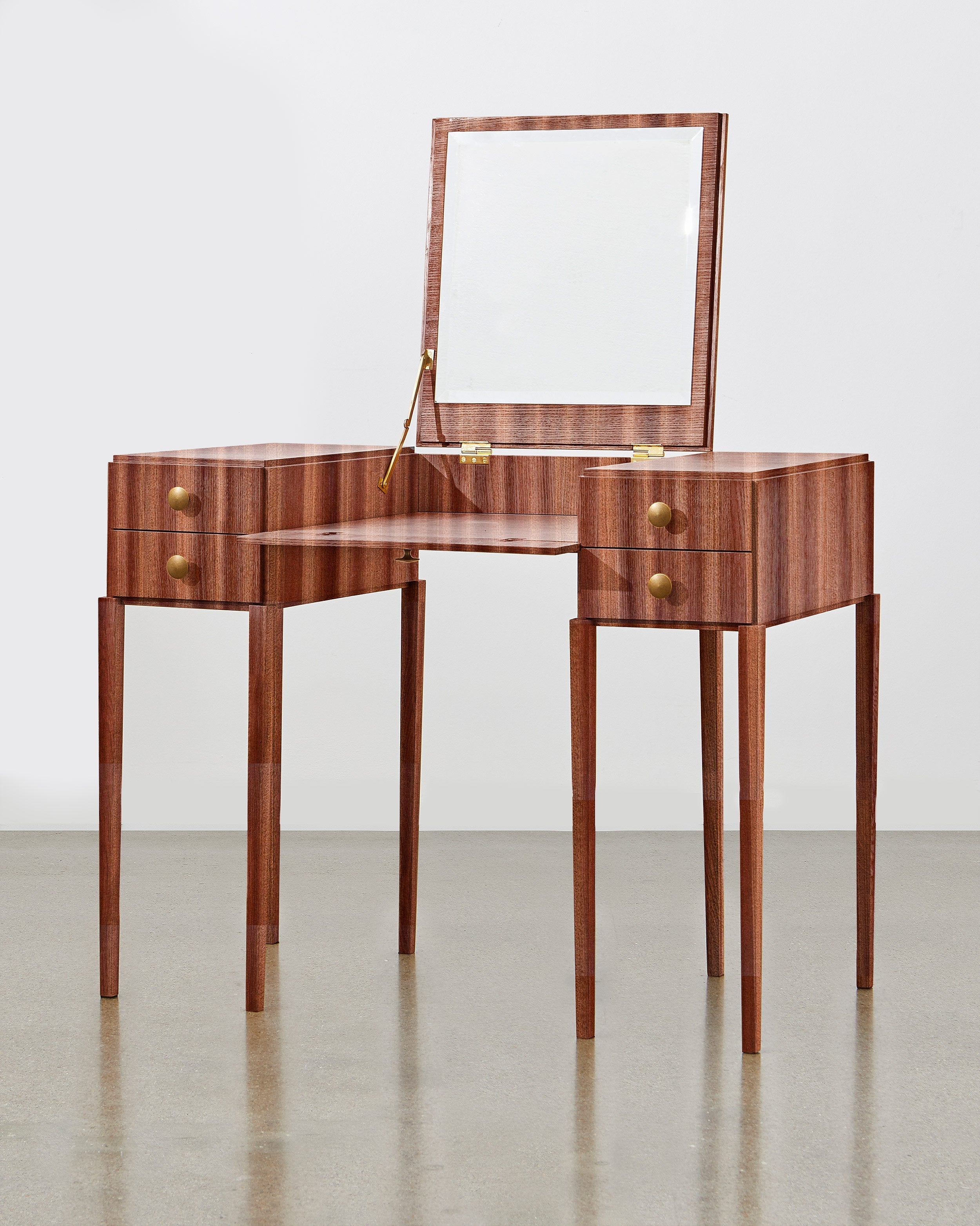 PH Dressing Table by Poul Henningsen, Danish design classic (1919) mahogany wood and brass handle with folding mirror 