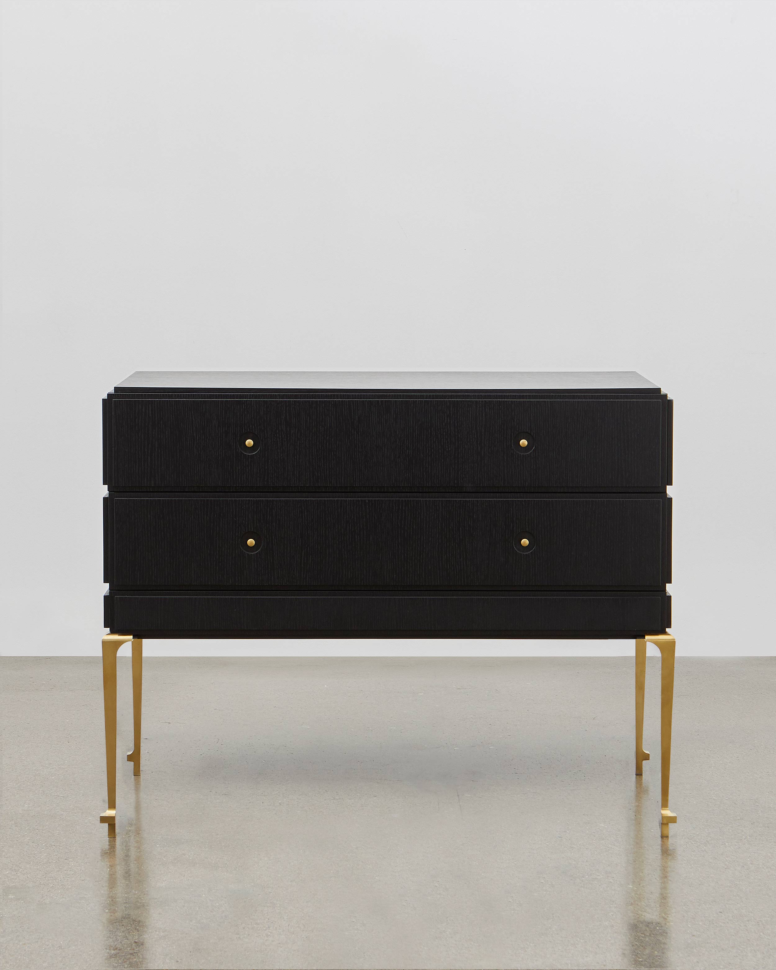 PH Grand Chest of Drawers by Poul Henningsen, Danish design classic (1930s) black oak with brass legs and handles two drawers 