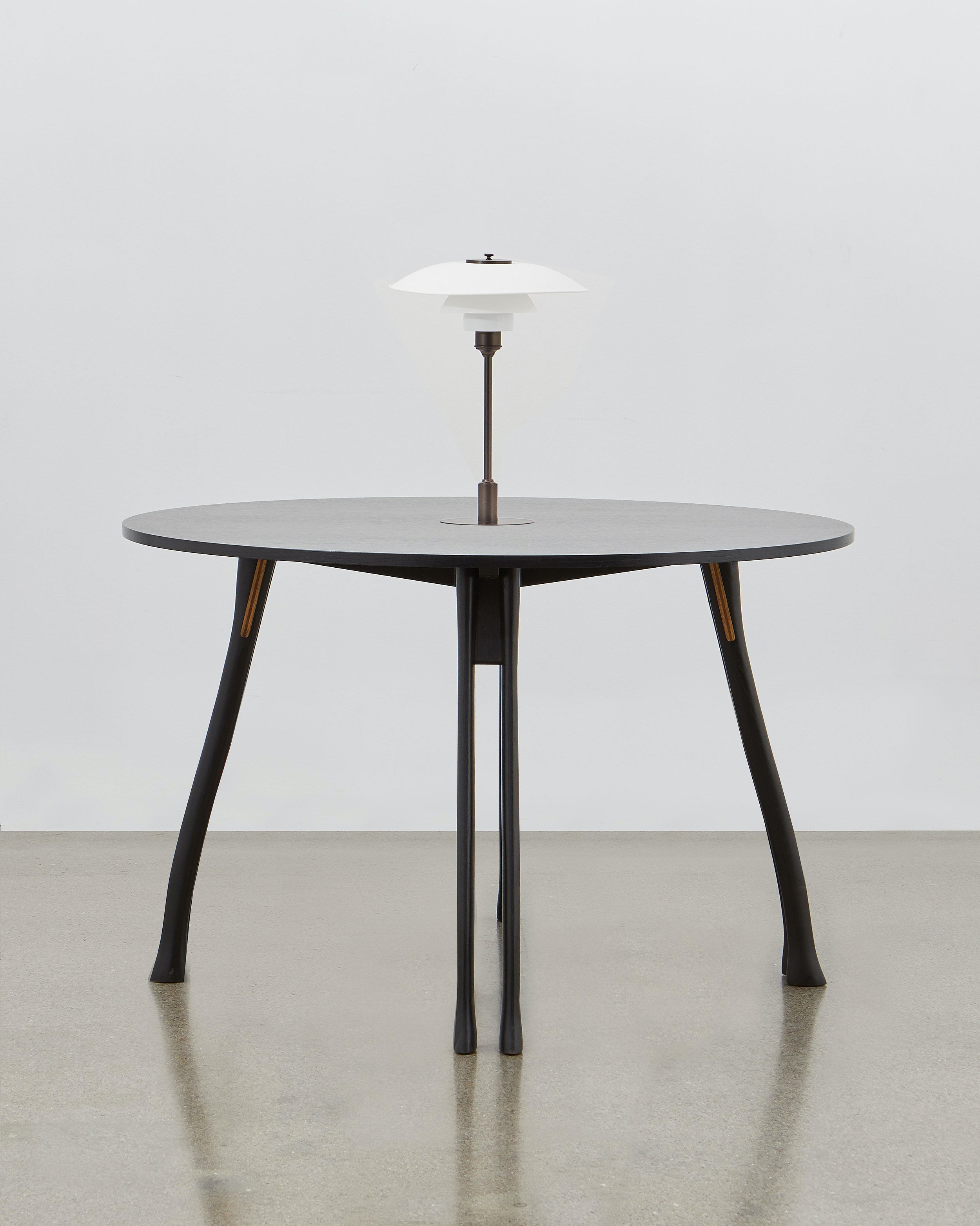 PH Axe Table by Poul Henningsen, Danish design classic (1954) Black painted oak wood with PH Lamp in white 