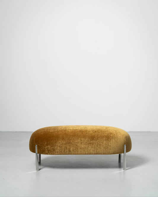 Sophisticate Bench scandinavian design golden textured fabric with chrome steel tube legs