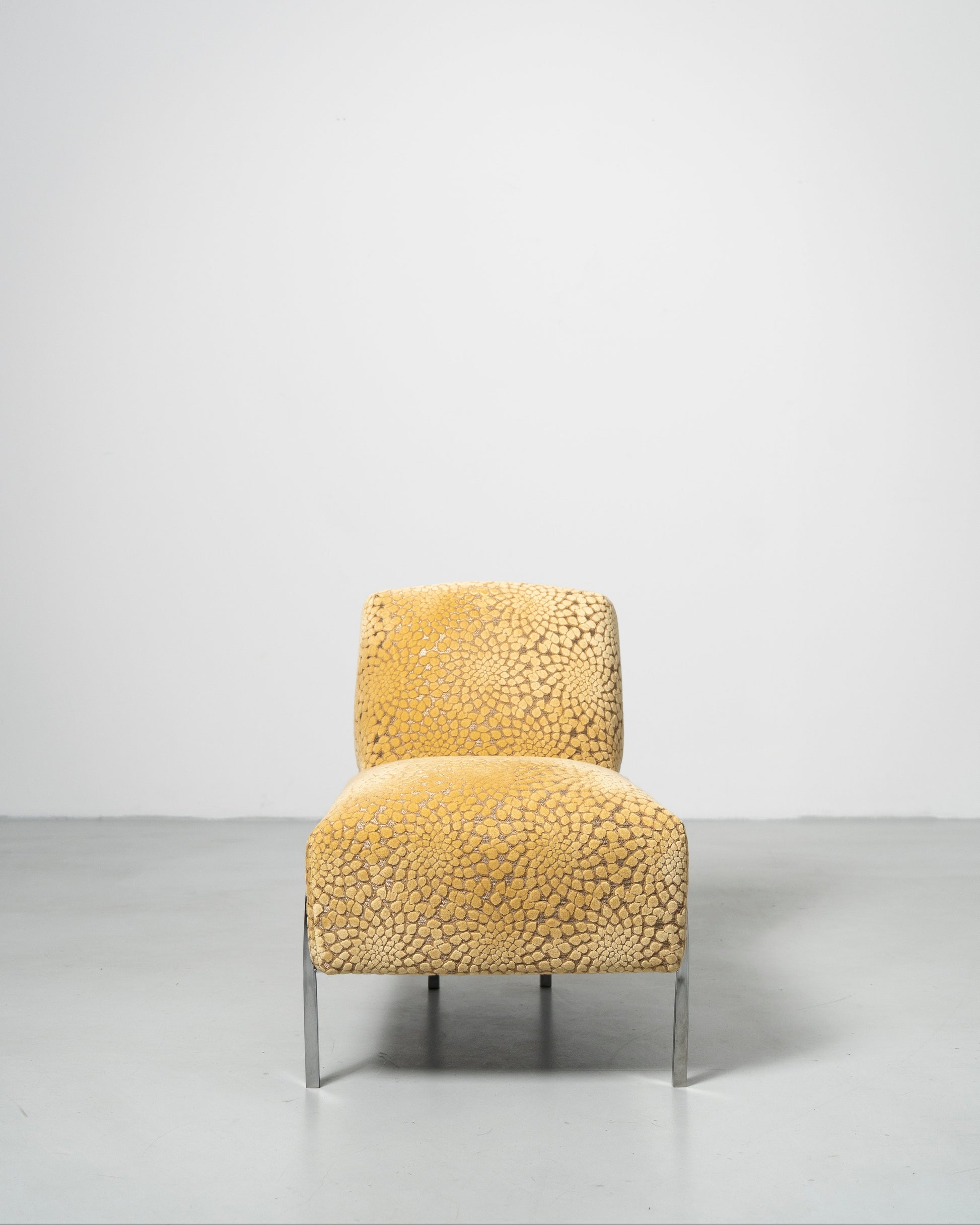 Sophisticate Slipper Chair Scandinavian design yellow textured fabric lounge chair with chrome steel tube legs 