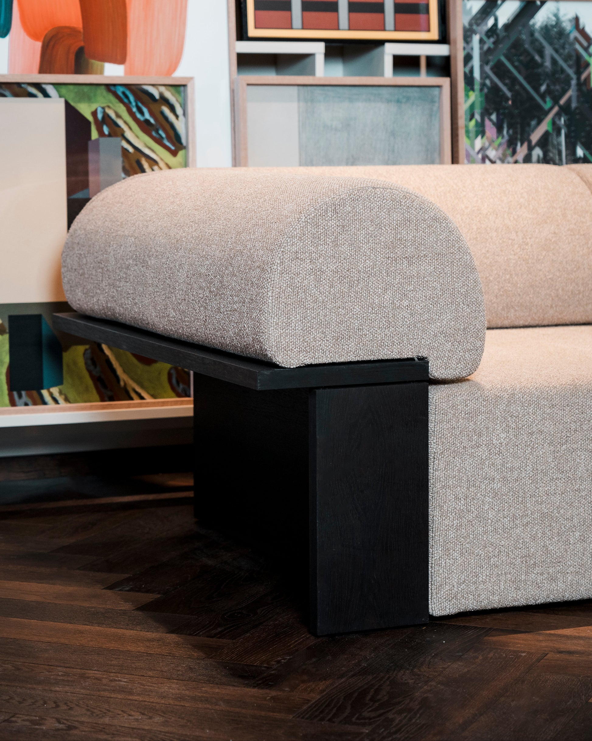 Wittorin Sofa Designed by Caisa Leifsdotter, Scandinavian design A solid-wood base frames a generous seat; movable arm and back cushions support both corner and straight layouts. The wooden surround doubles as a low table surface for lamps, books or a tray.
