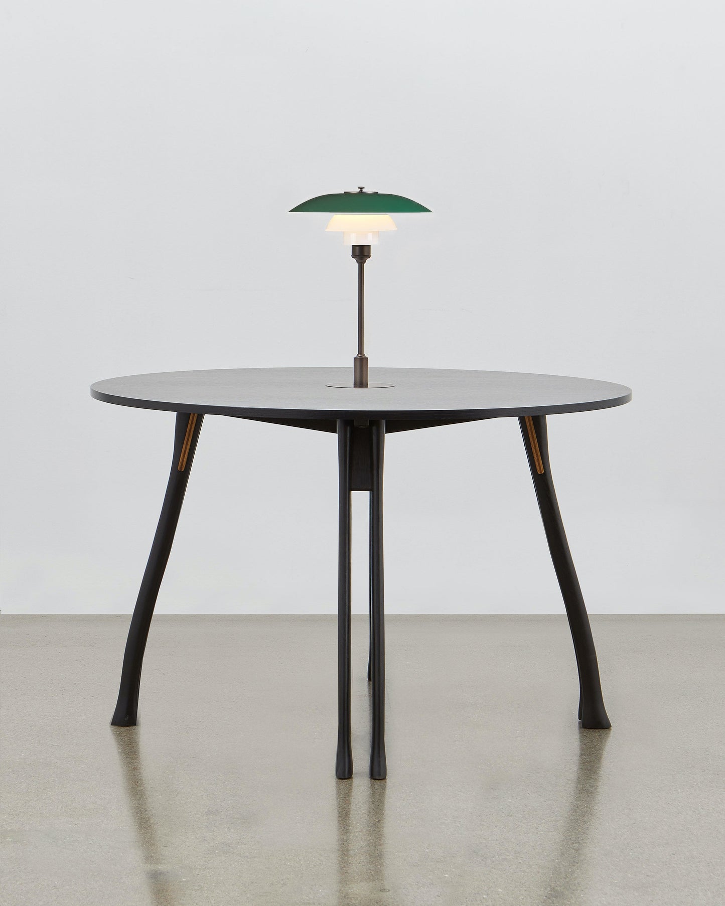 PH Axe Table by Poul Henningsen, Danish design classic (1954) Black painted oak wood with PH Lamp in green