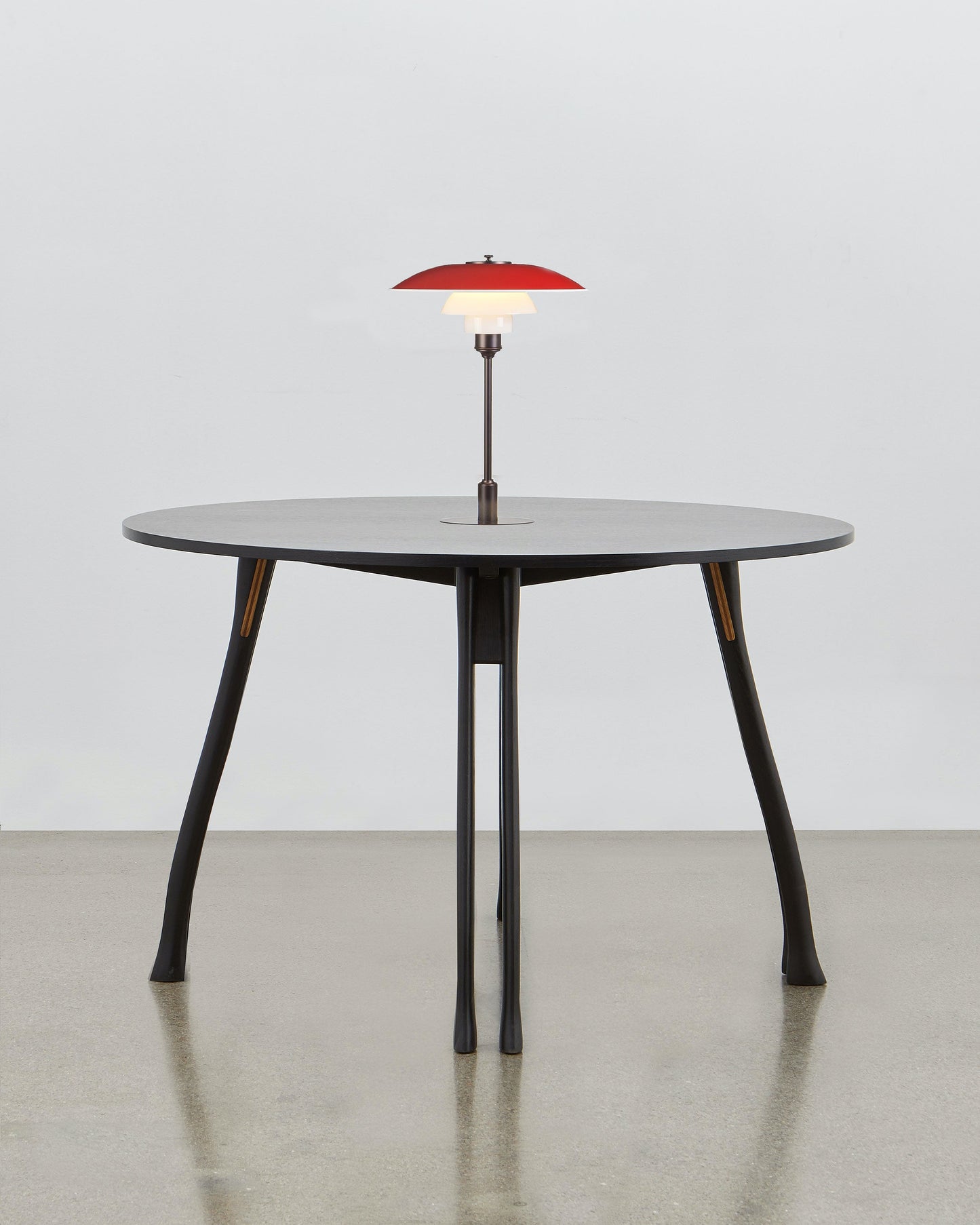 PH Axe Table by Poul Henningsen, Danish design classic (1954) Black painted oak wood with PH Lamp in red