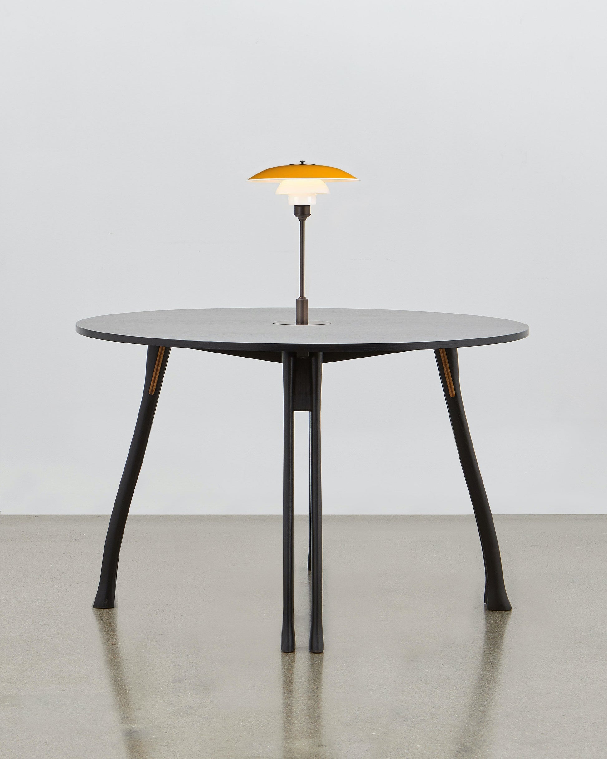 PH Axe Table by Poul Henningsen, Danish design classic (1954) Black painted oak wood with PH Lamp in yellow
