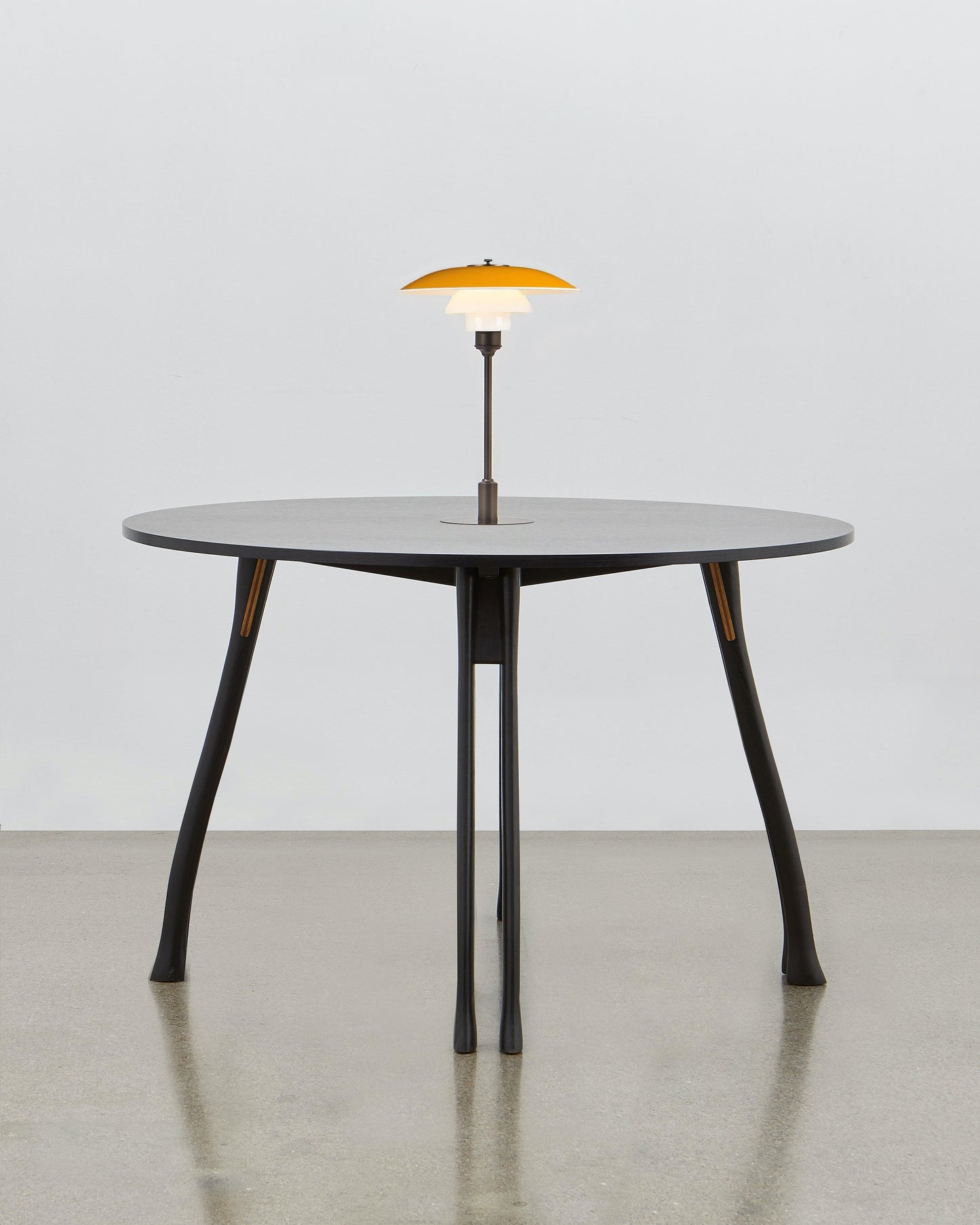 PH Axe Table by Poul Henningsen, Danish design classic (1954) Black painted oak wood with PH Lamp in yellow
