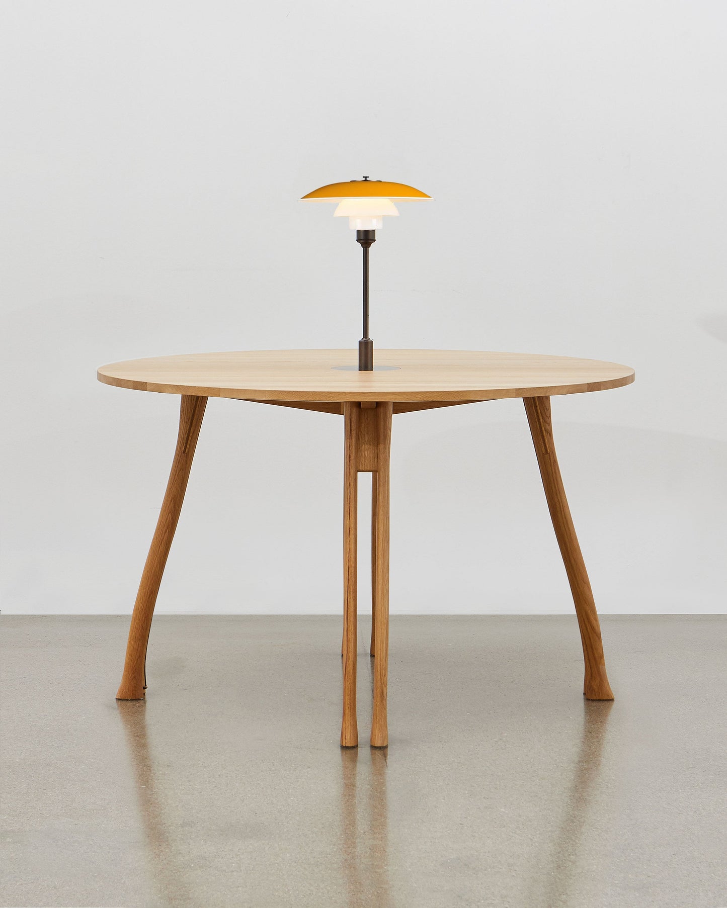 PH Axe Table by Poul Henningsen, Danish design classic (1954) Natural oak wood with PH Lamp in yellow