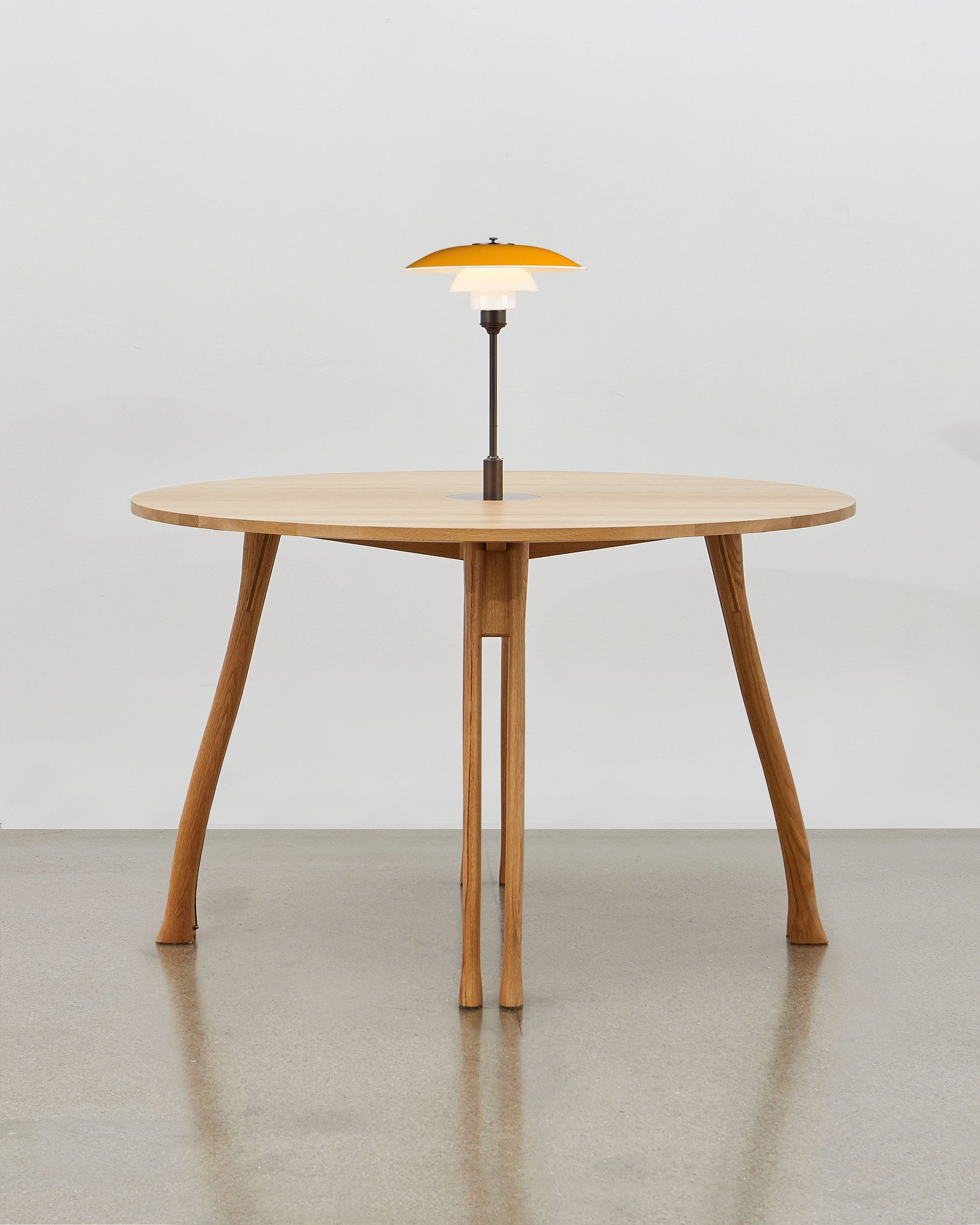 PH Axe Table by Poul Henningsen, Danish design classic (1954) Natural oak wood with PH Lamp in yellow