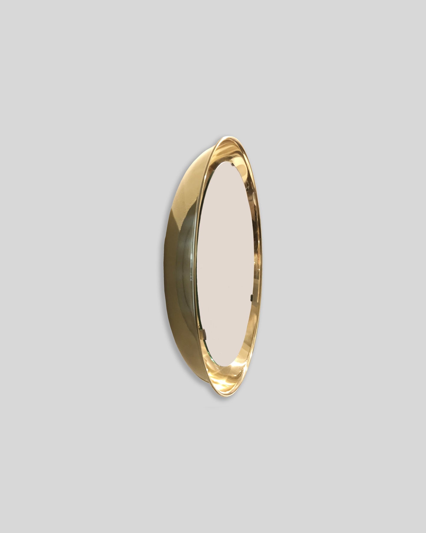 PH Mirror by Poul Henningsen, Danish design classic (1939) mirror with light and PH signature in polished brass
