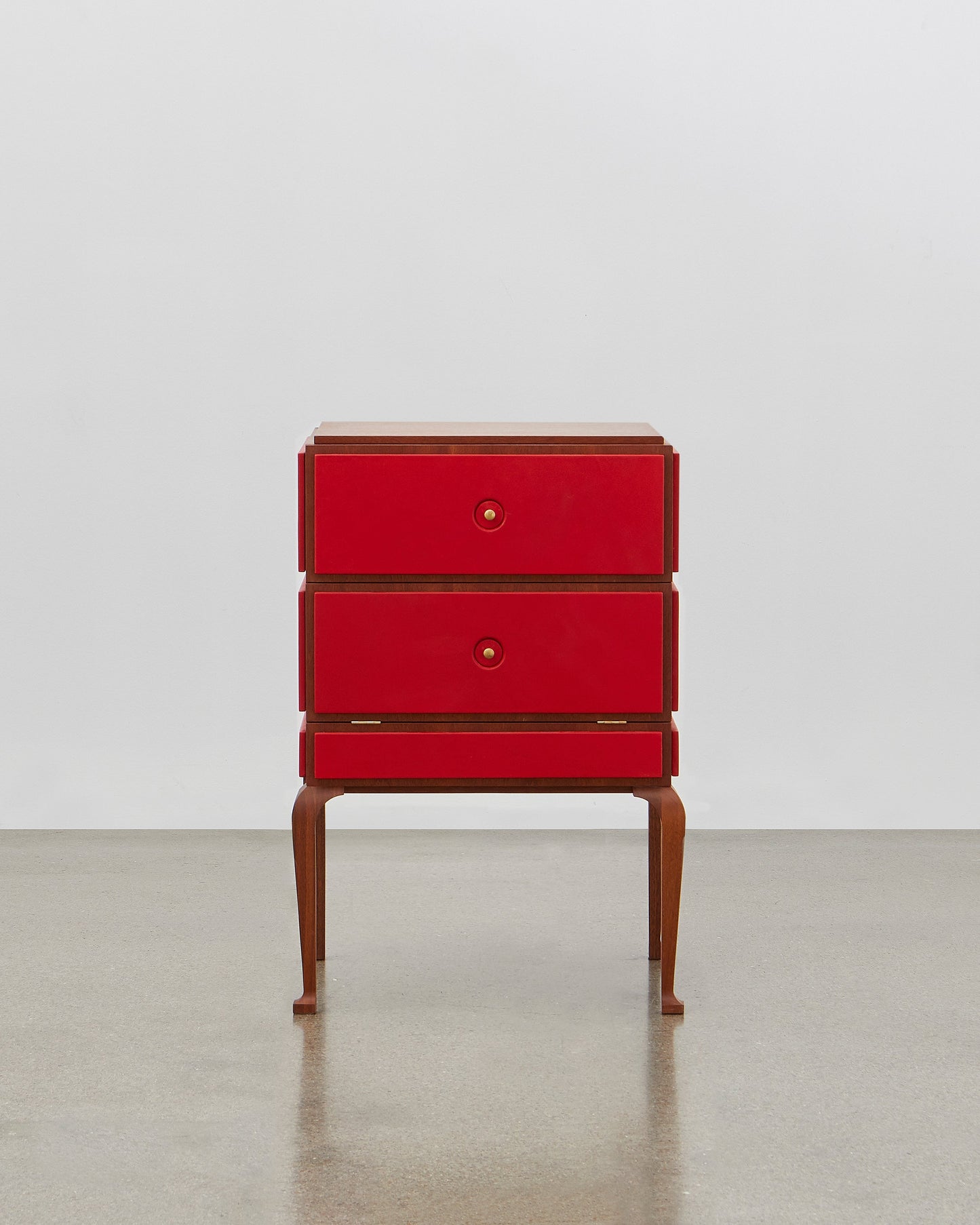 PH Small Drawer Chest by Poul Henningsen, Danish design classic (1930s) A small mahogany wooden drawer chest with red leather panels 