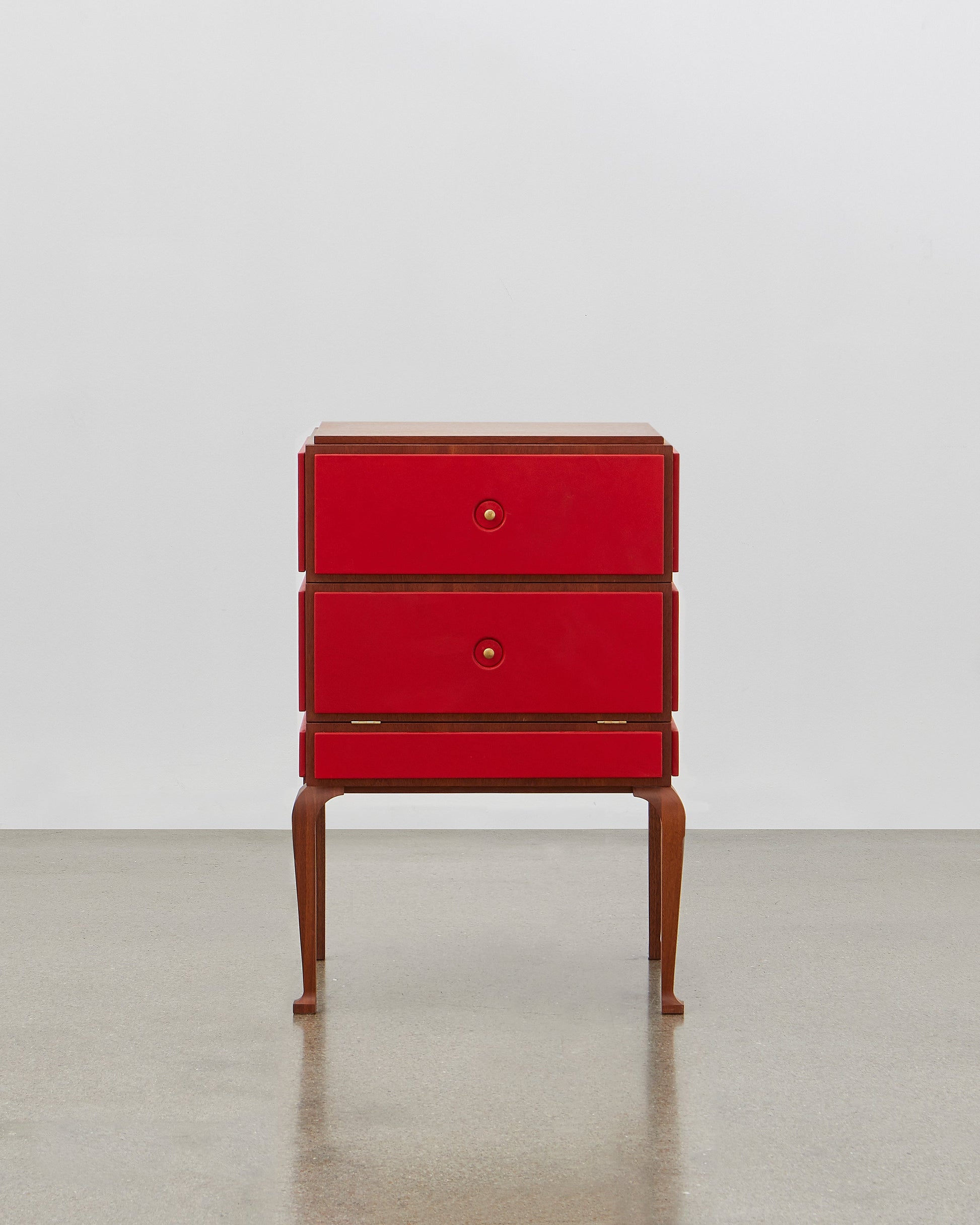 PH Small Drawer Chest by Poul Henningsen, Danish design classic (1930s) A small mahogany wooden drawer chest with red leather panels 