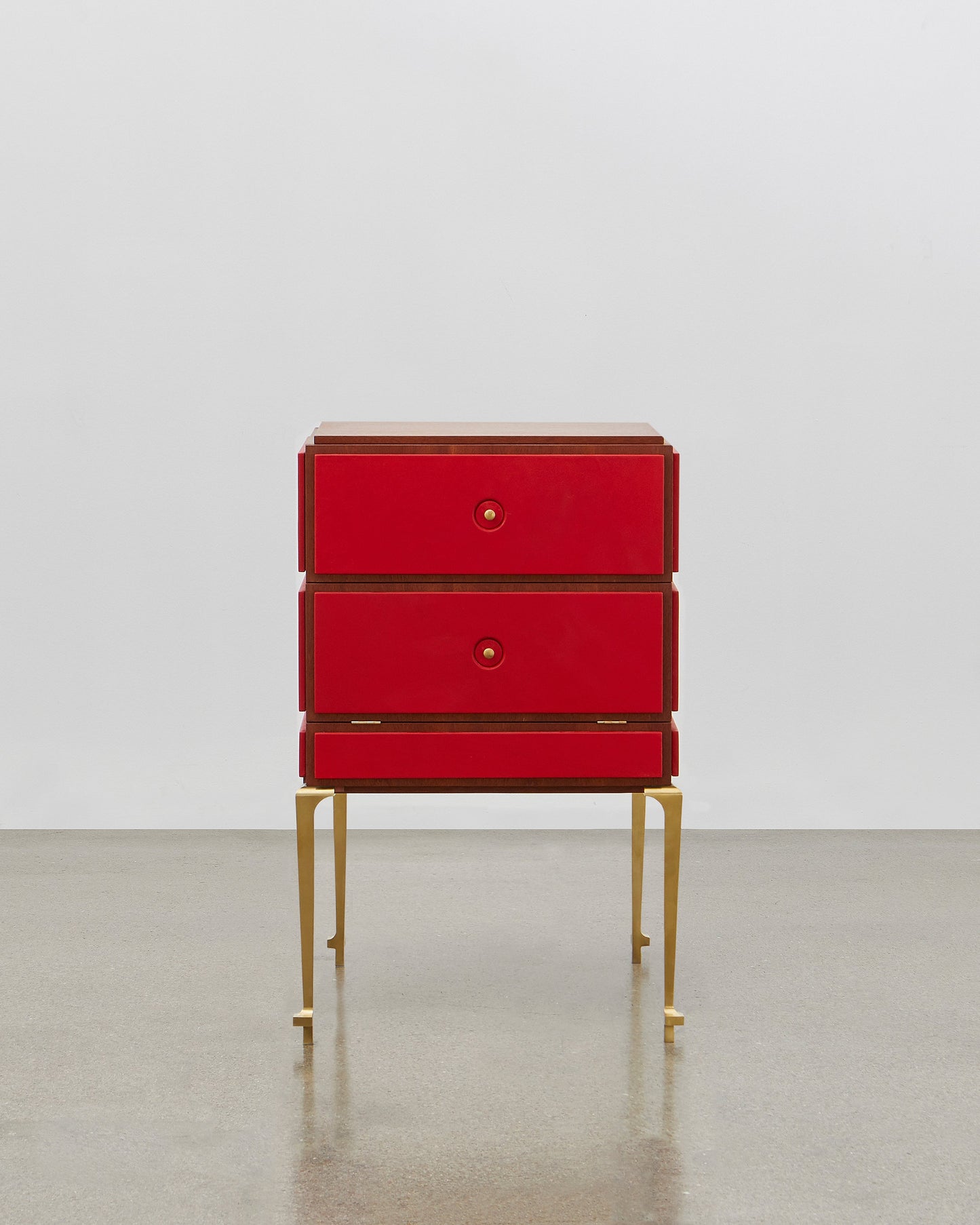 PH Small Drawer Chest by Poul Henningsen, Danish design classic (1930s) A small mahogany wooden drawer chest with brass legs and red leather panels